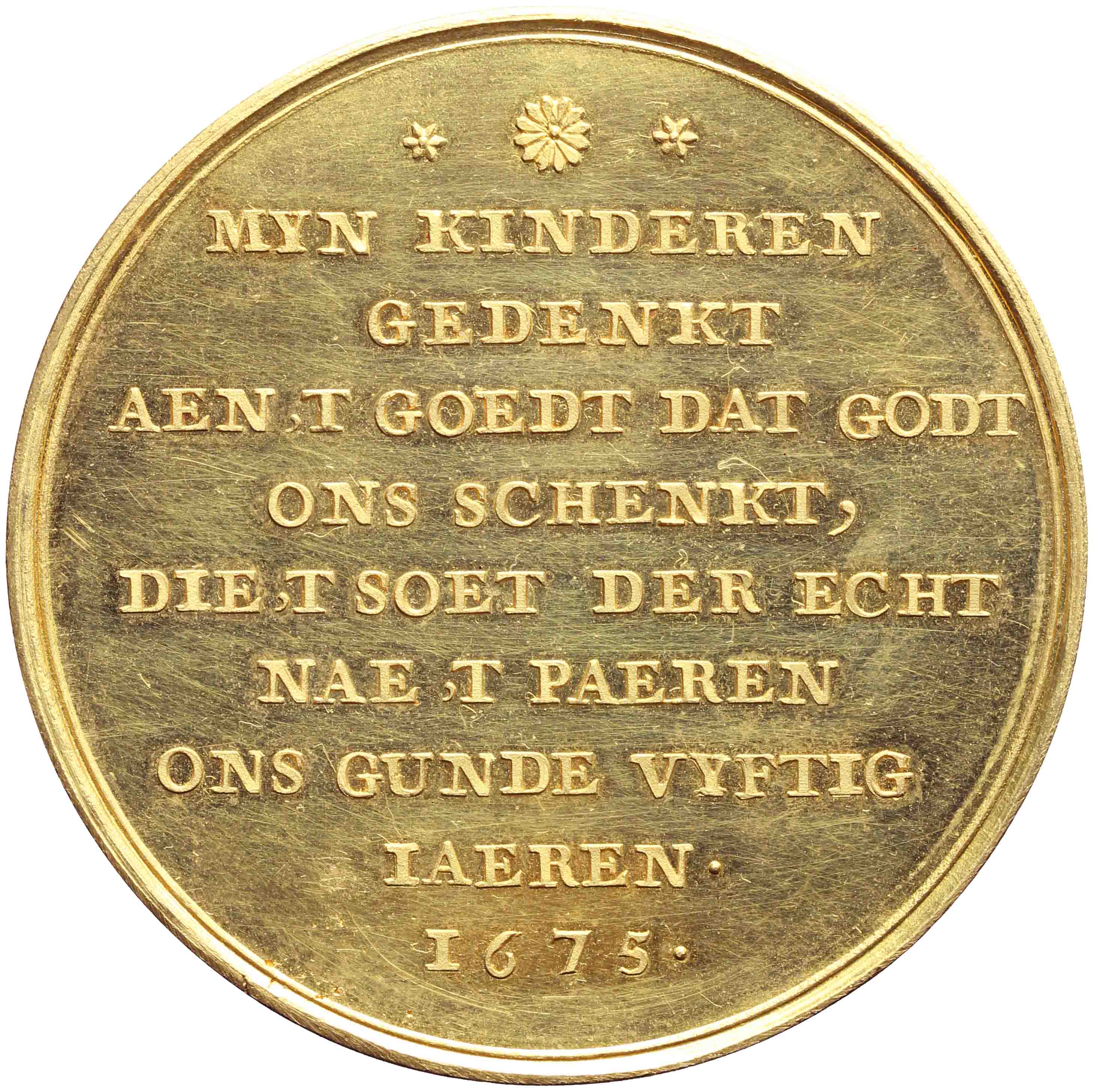 Afbeelding van de keerzijde. Vijftigjarig huwelijk Willem van Borsselen en Soetge Spierings. Inventarisnummer:PE-02143