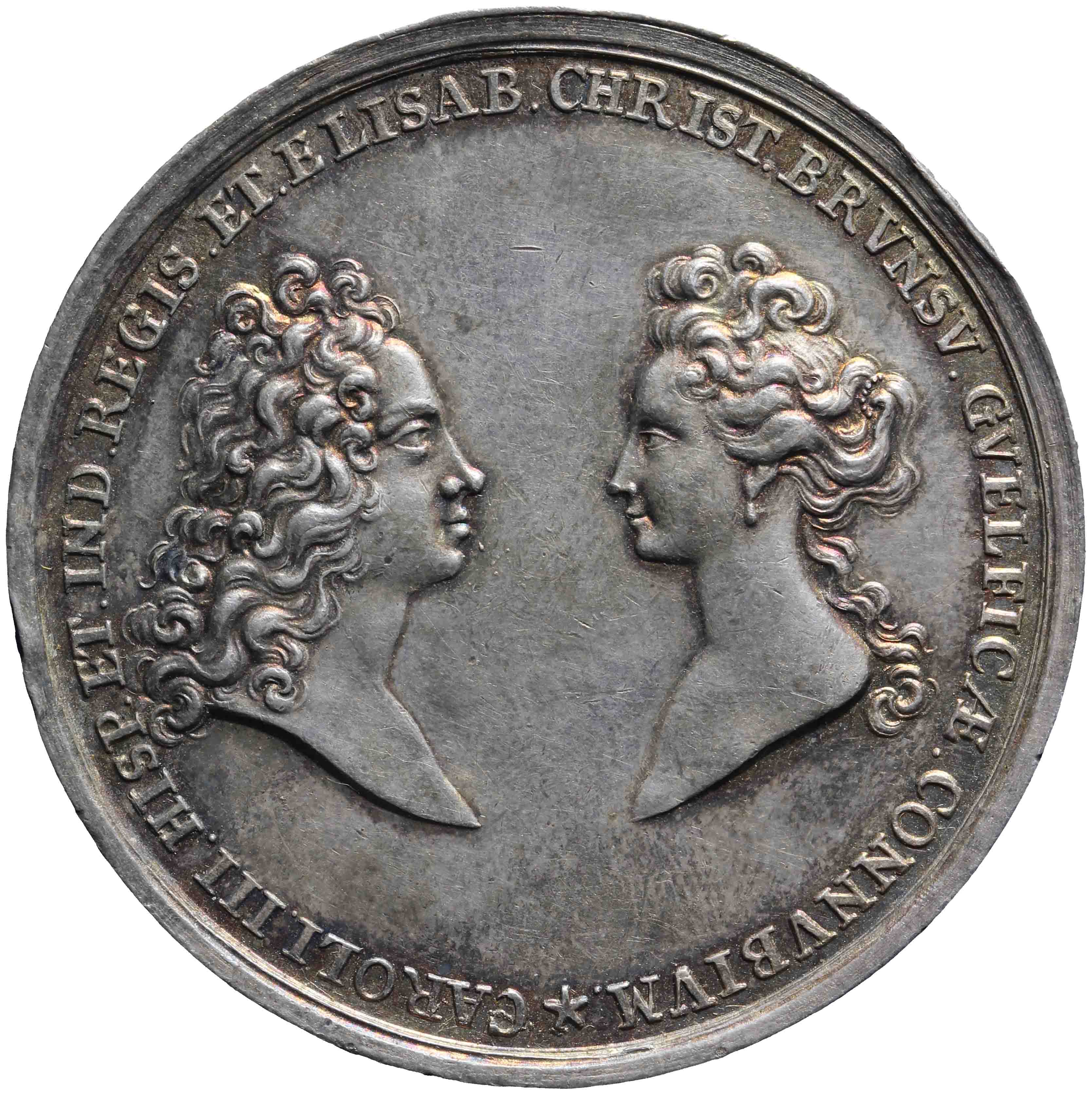 Afbeelding van de voorzijde. Huwelijk Karel III en Elisabeth Christina van Brunswijk. Inventarisnummer:PE-03806