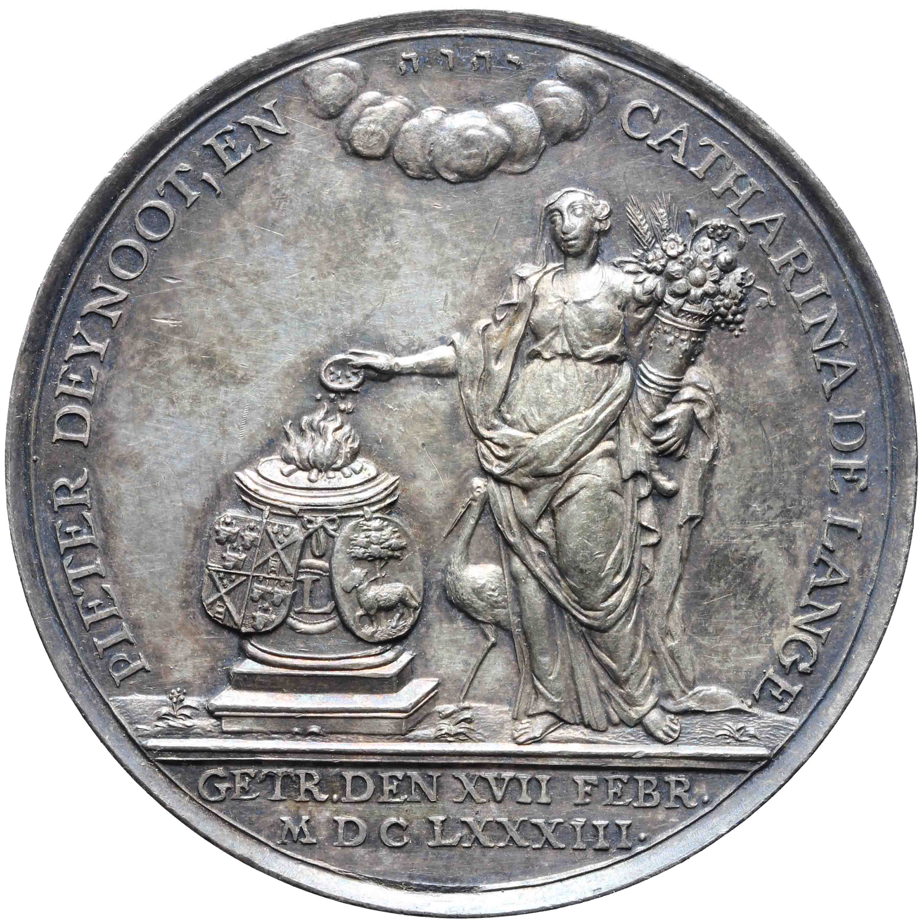 Afbeelding van de voorzijde. Vijftigjarig huwelijk Pieter Deynoot en Catharina de Lange. Inventarisnummer:PE-04615