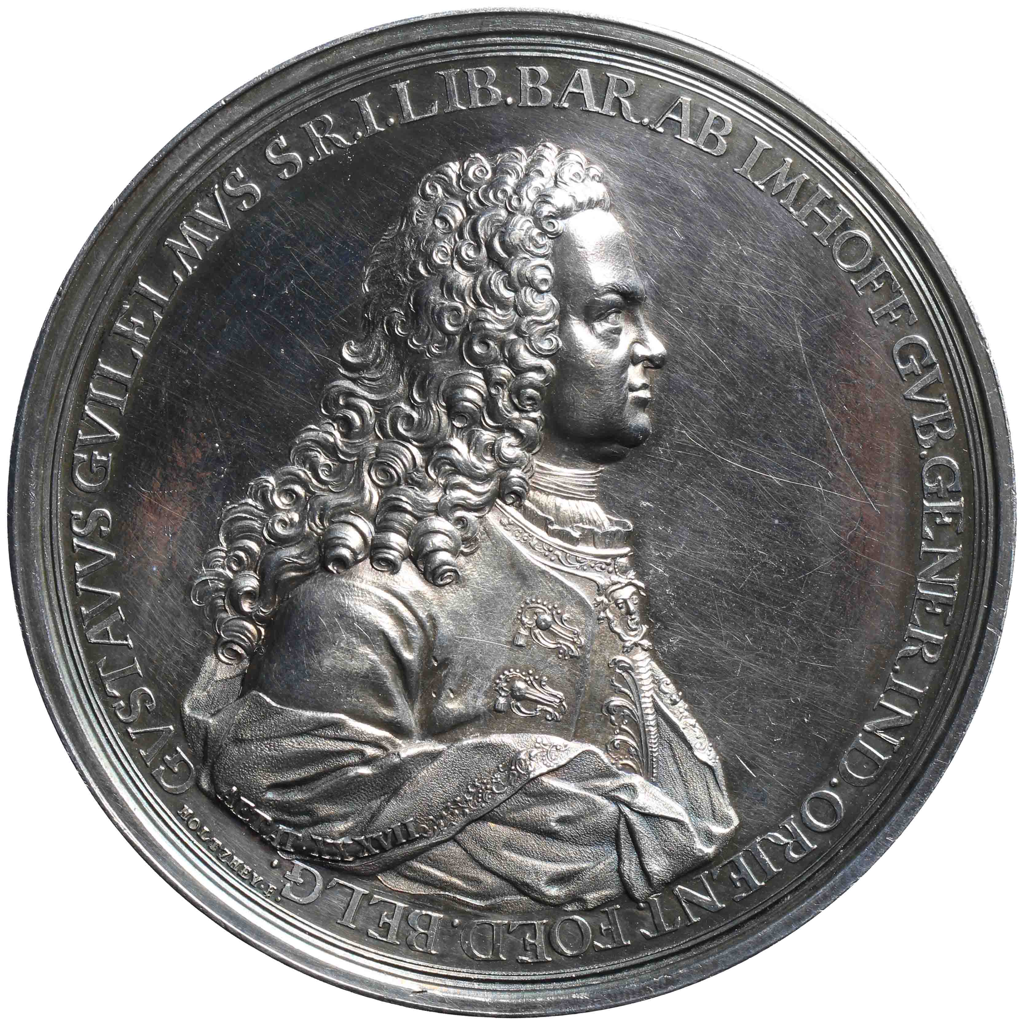 Afbeelding van de voorzijde. Baron van Imhoff benoemd tot Gouverneur van Ned. Oost-Indië, vertrekt uit Nederland. Inventarisnummer:PE-04855