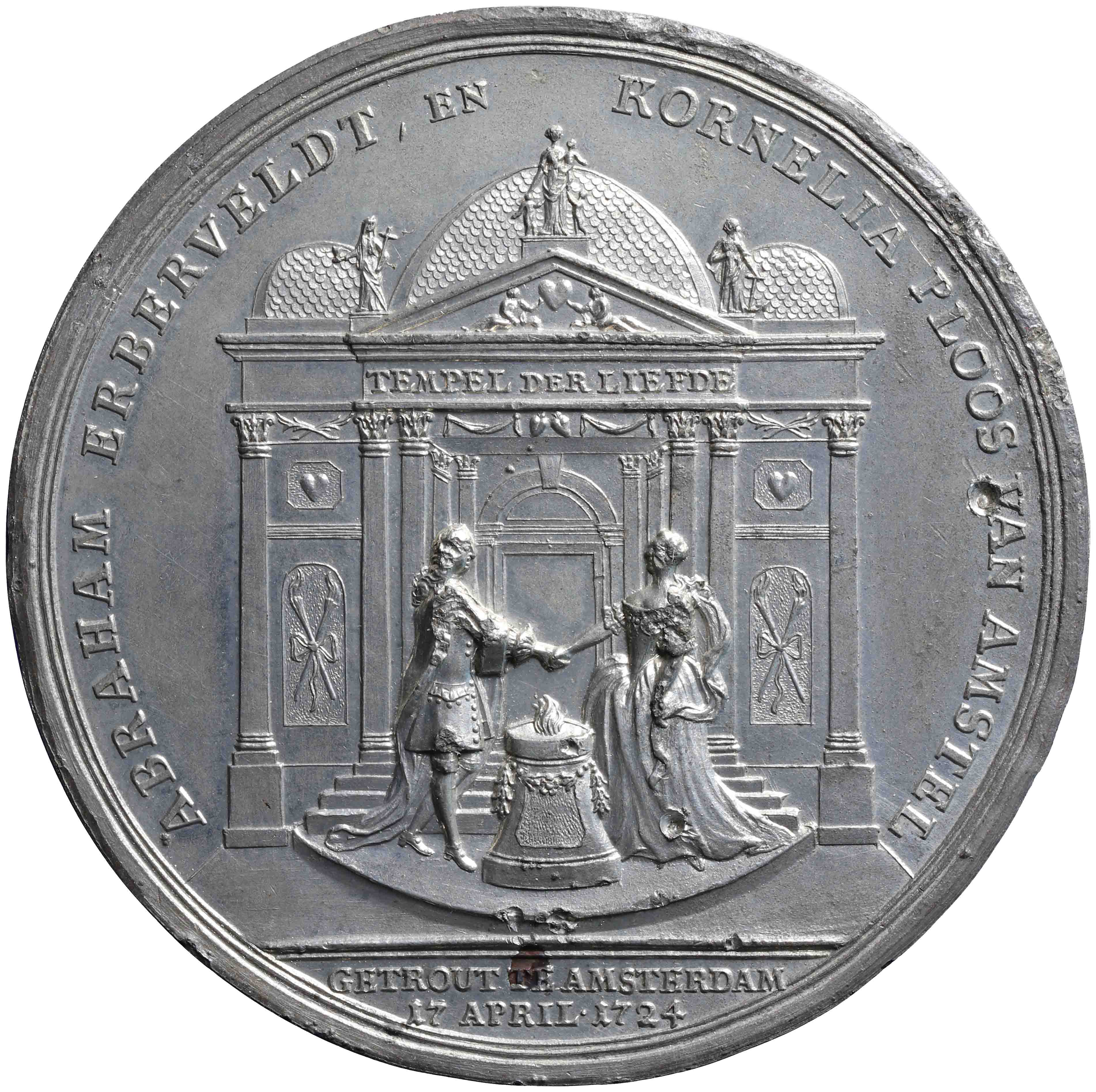 Afbeelding van de voorzijde. Vijfentwintigjarig huwelijk Abraham Erberveldt en Kornelia Ploos van Amstel. Inventarisnummer:PE-05304