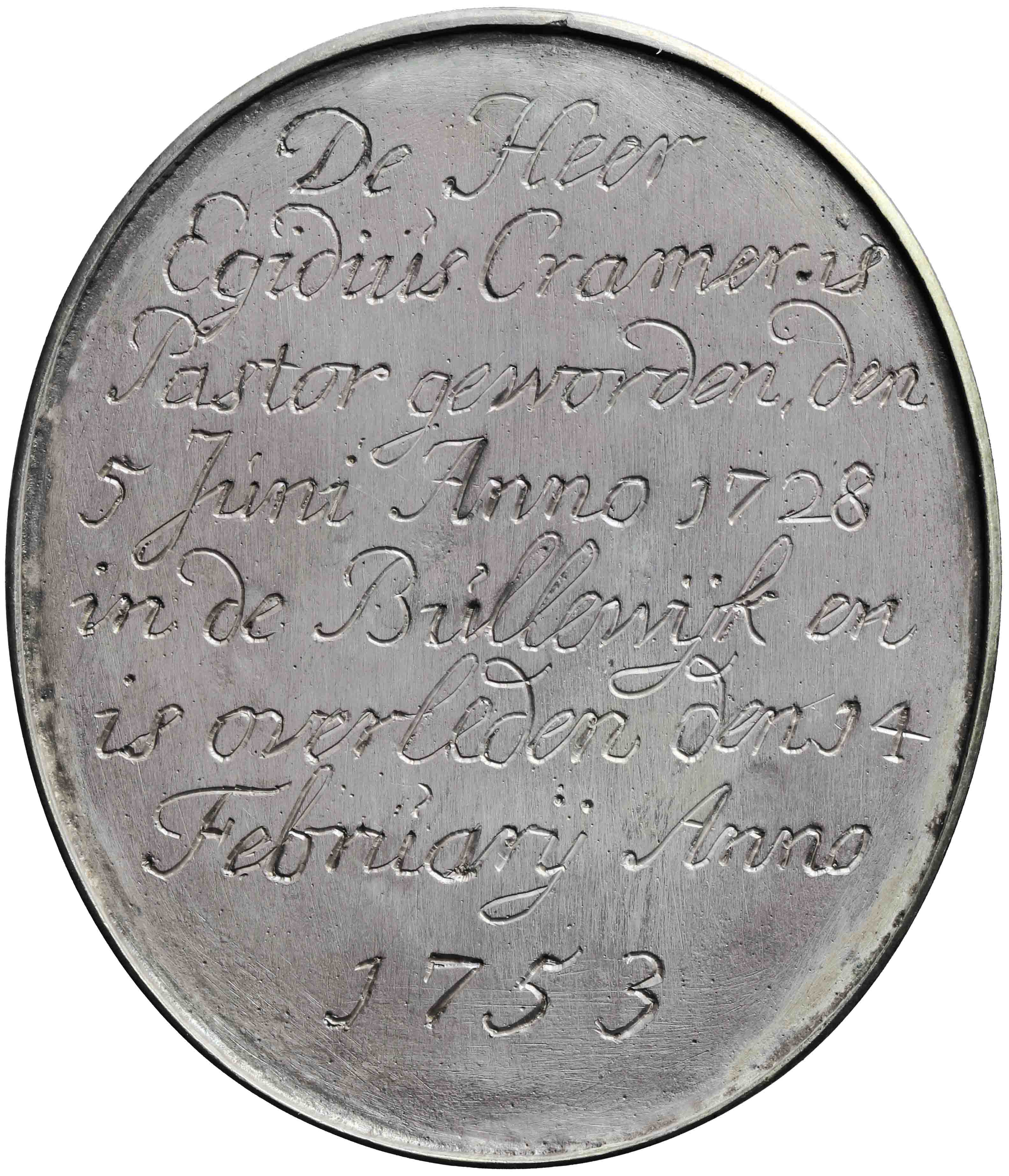 Afbeelding van de keerzijde. Overlijden Egidius Cramer. Inventarisnummer:PE-05439