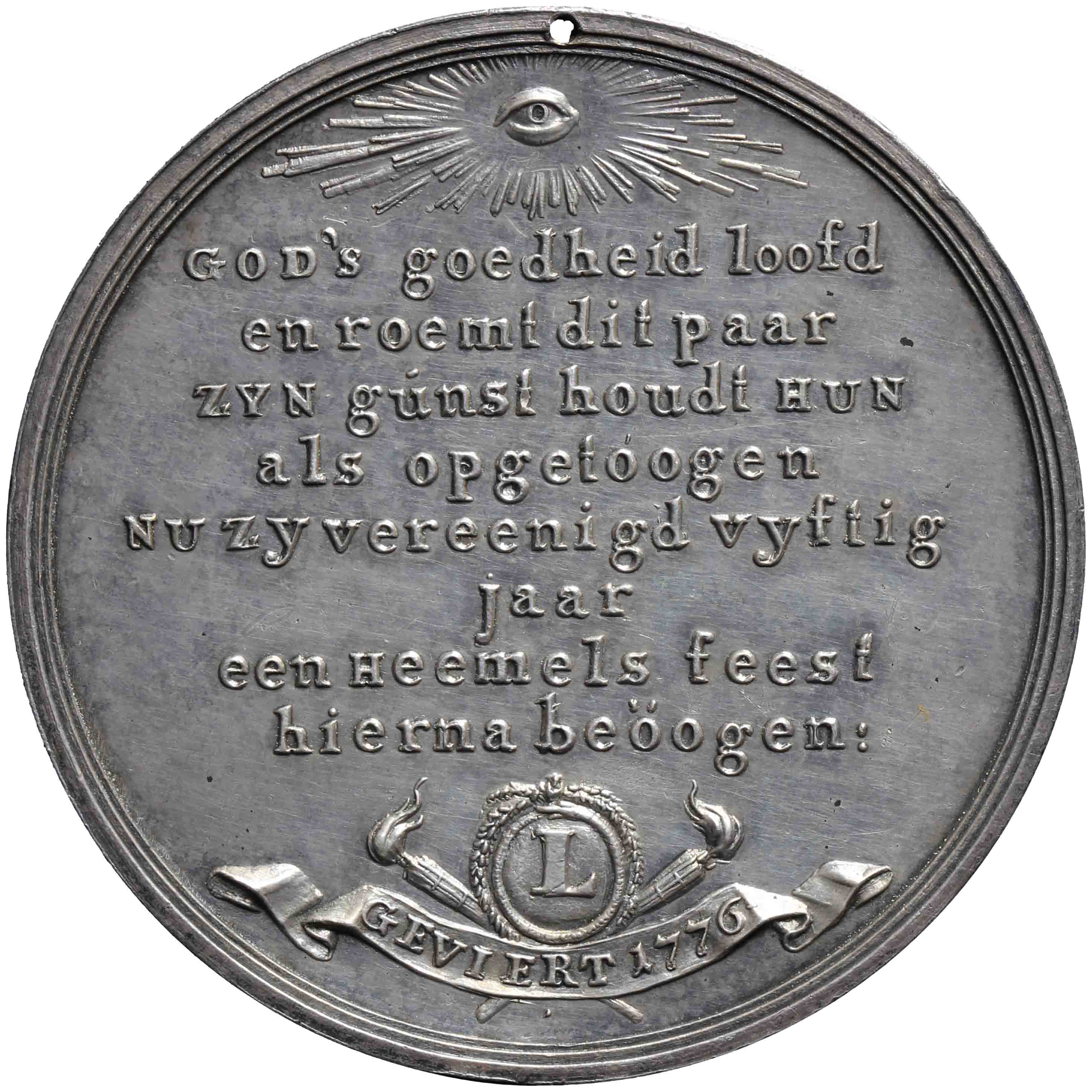 Image of the reverse. Harman van Ghesel en Gertruy de Smeth 50 jaar gehuwd. Inventory number:PE-06121
