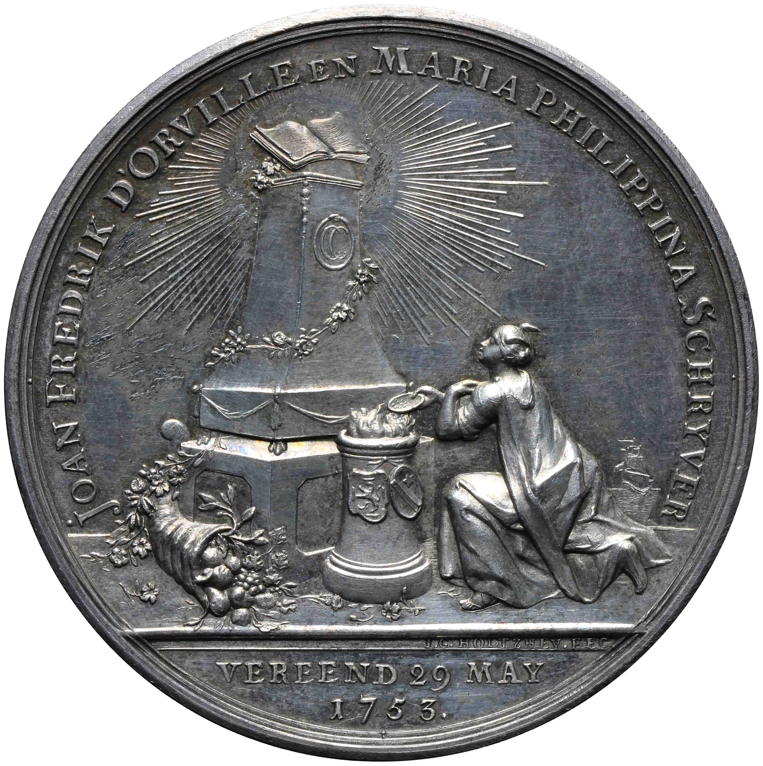 Image of the obverse. Joan Fredrik d’Orville en Maria Philippina Schrijver 25 jaar gehuwd. Inventory number:PE-06164