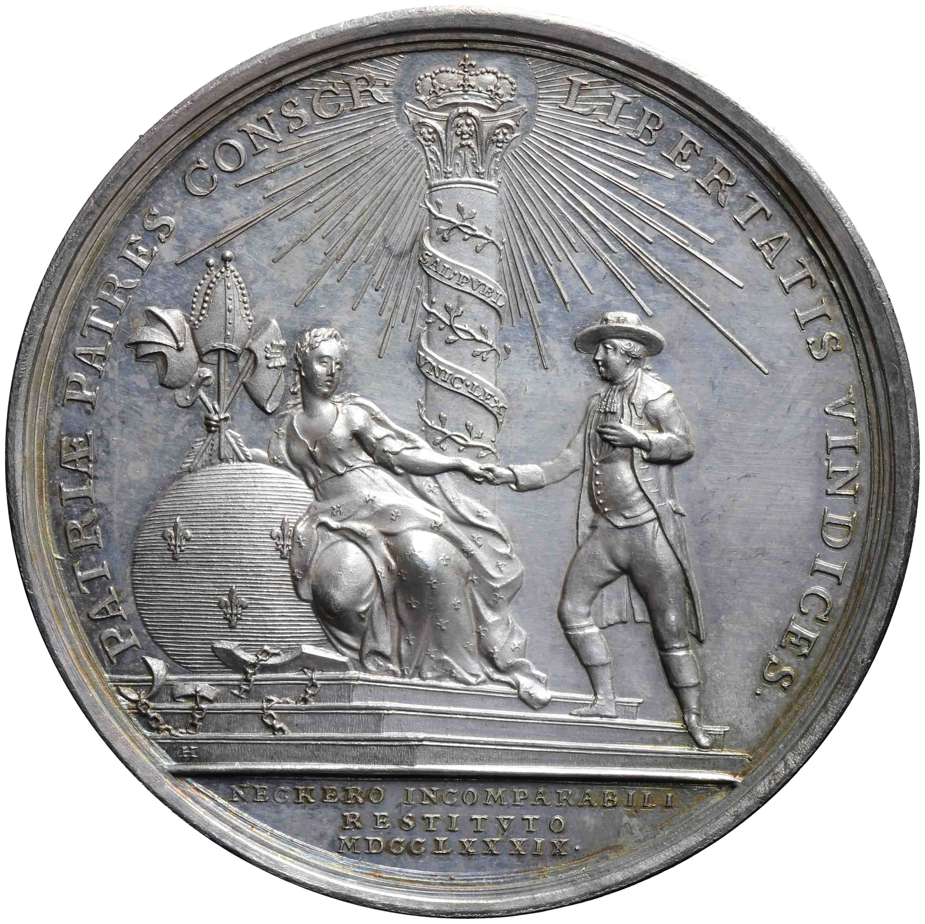 Afbeelding van de keerzijde. Necker door Lodewijk XVI te Parijs teruggeroepen. Inventarisnummer:PE-06750