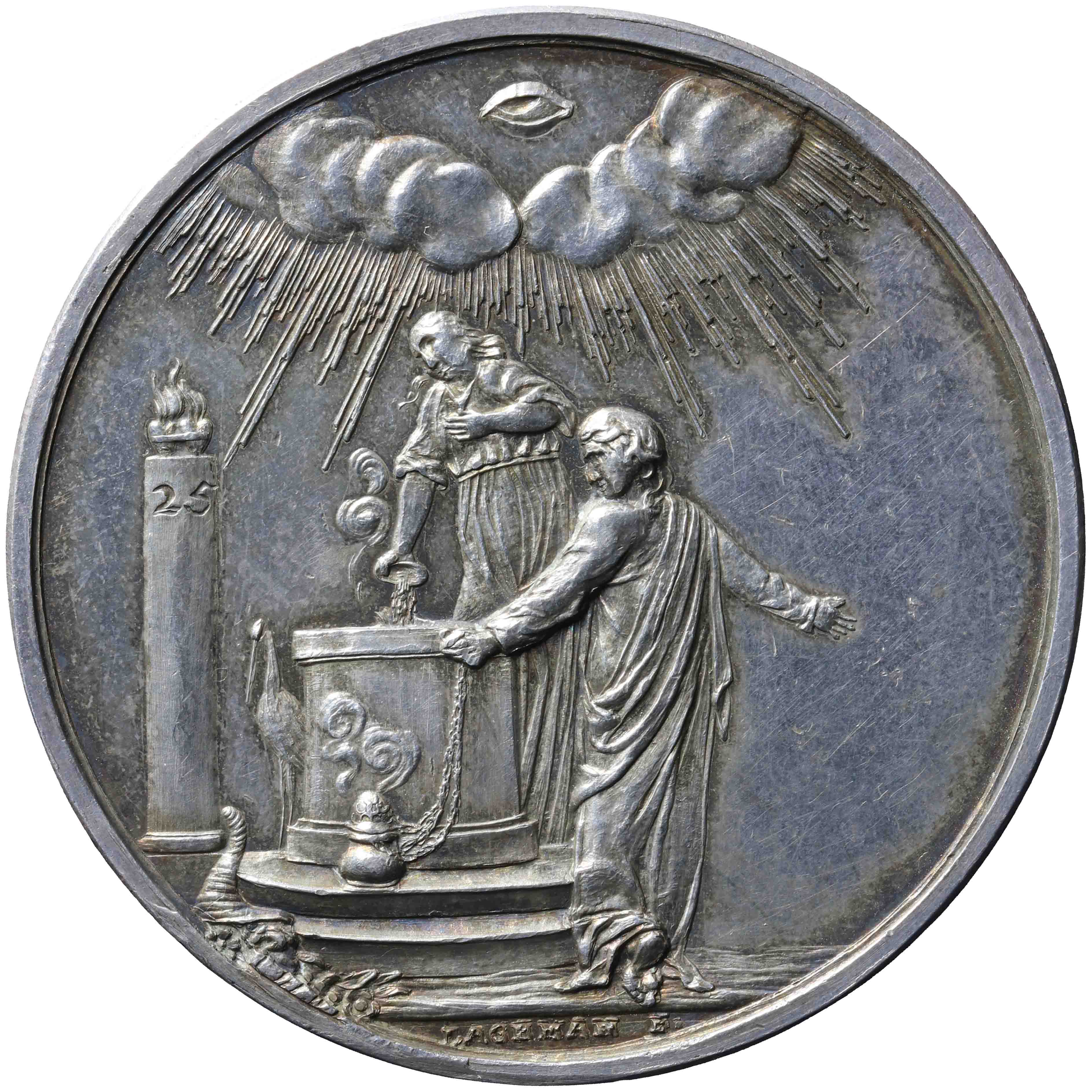 Image of the obverse. Vijfentwintigjarig huwelijk Leendert Daniel Bongardt en Marie Elisabeth Martin. Inventory number:PE-06891