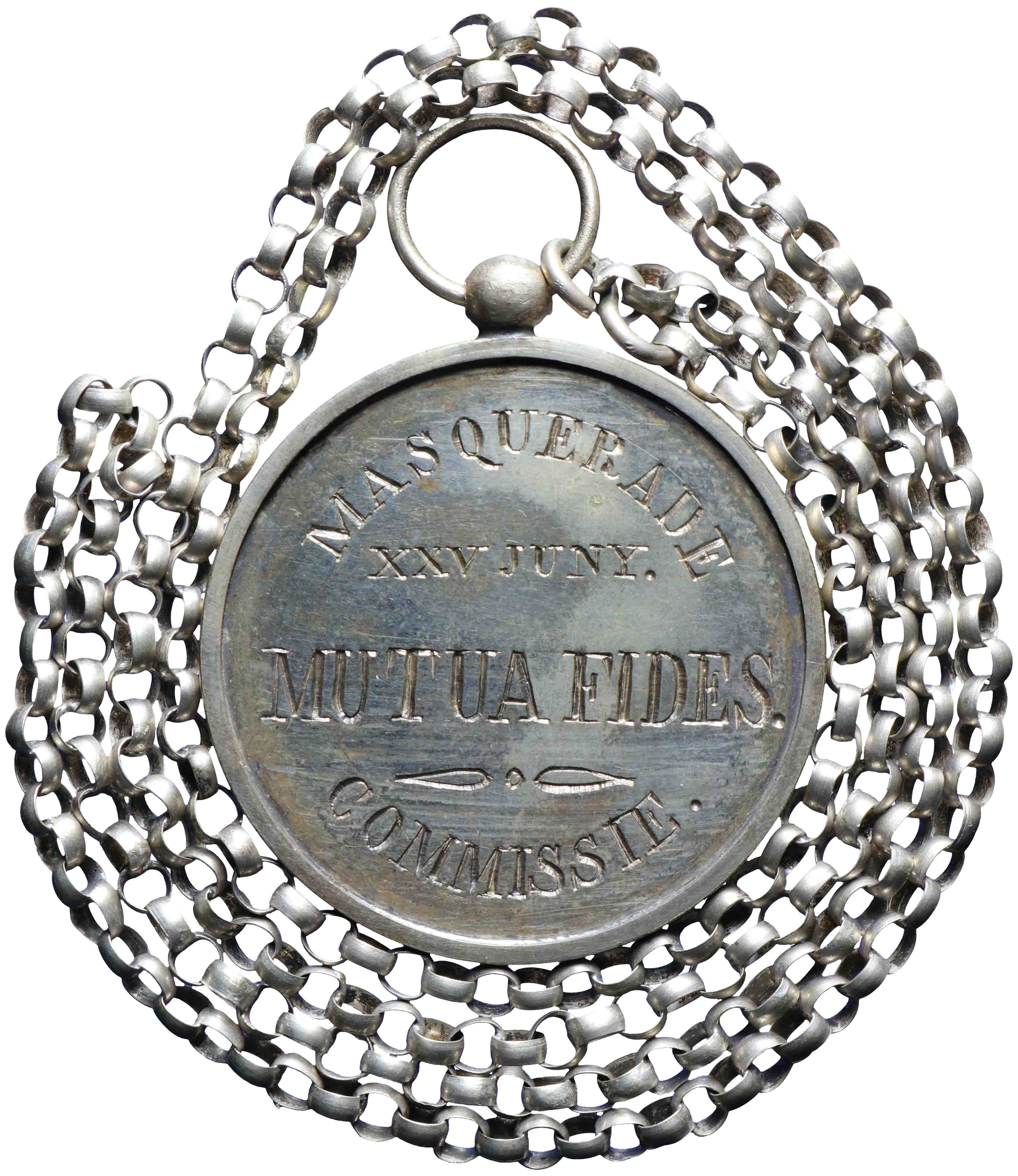 Afbeelding van de keerzijde. maskerade gehouden bij het 220-jarig bestaan van de hogeschool te Utrecht. Inventarisnummer:PE-10203