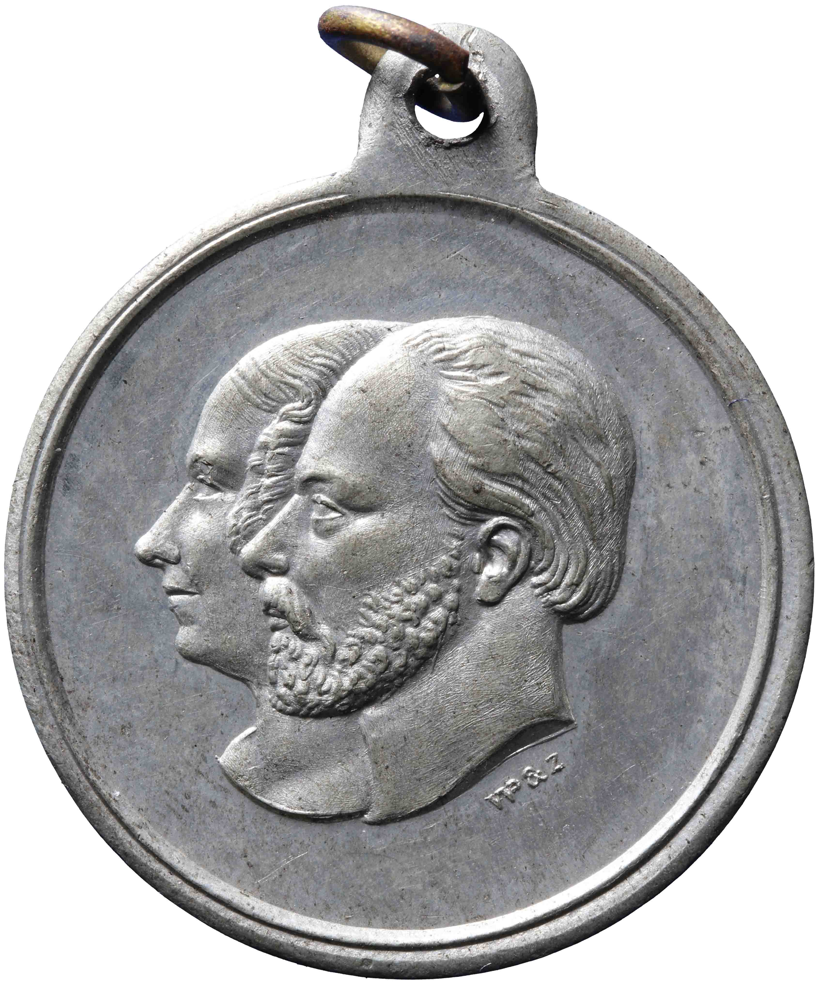 Image of the obverse. Vijfentwintigjarig huwelijk van koning Willem III en koningin Sophie. Inventory number:PE-10550