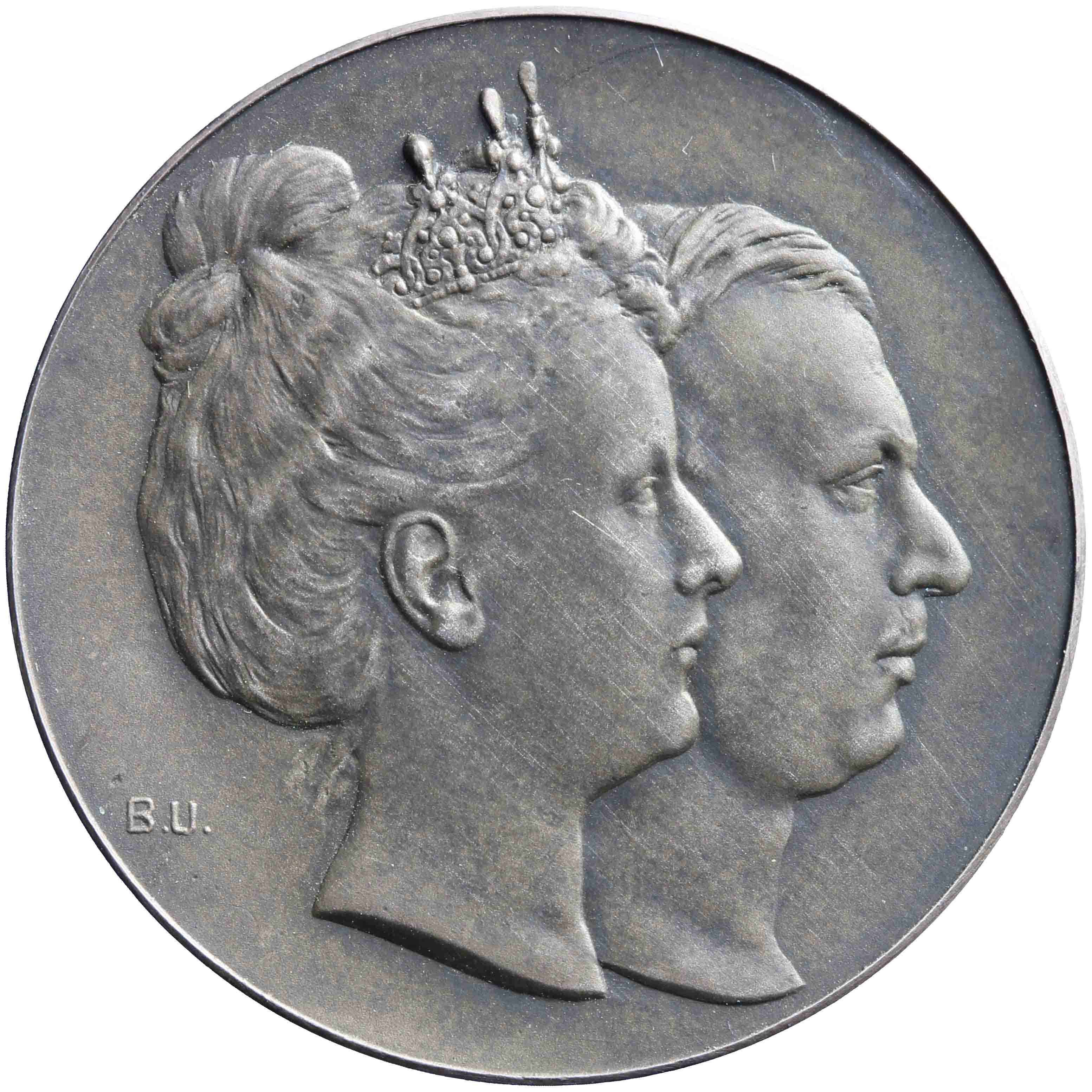 Image of the obverse. huwelijk van koningin Wilhelmina met hertog Hendrik van Mecklenburg-Schwerin. Inventory number:PE-12586