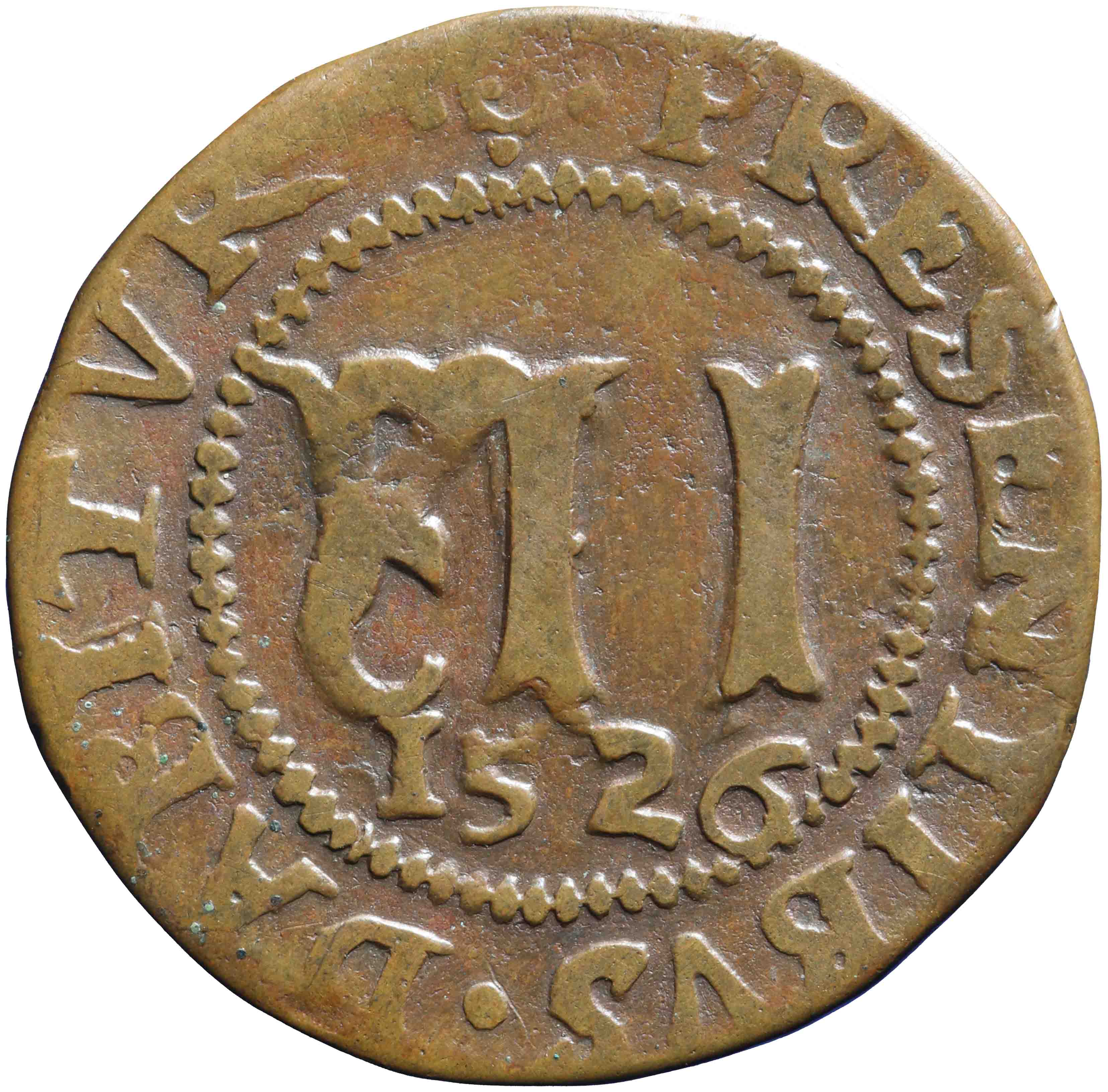 Afbeelding van de keerzijde. twaalf deniers. Inventarisnummer:PE-18850