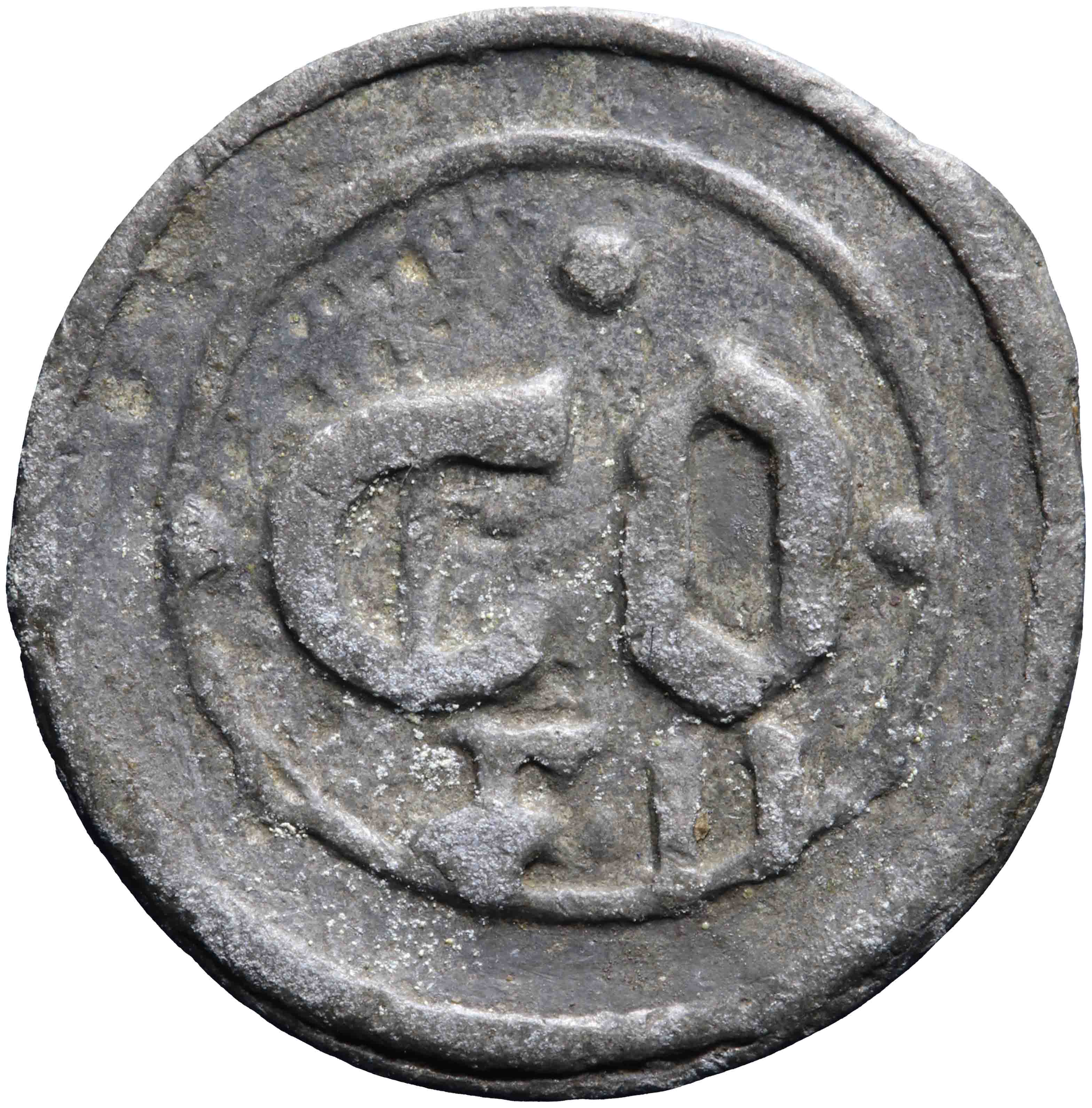 Afbeelding van de keerzijde. loodje. Inventarisnummer:PE-20014