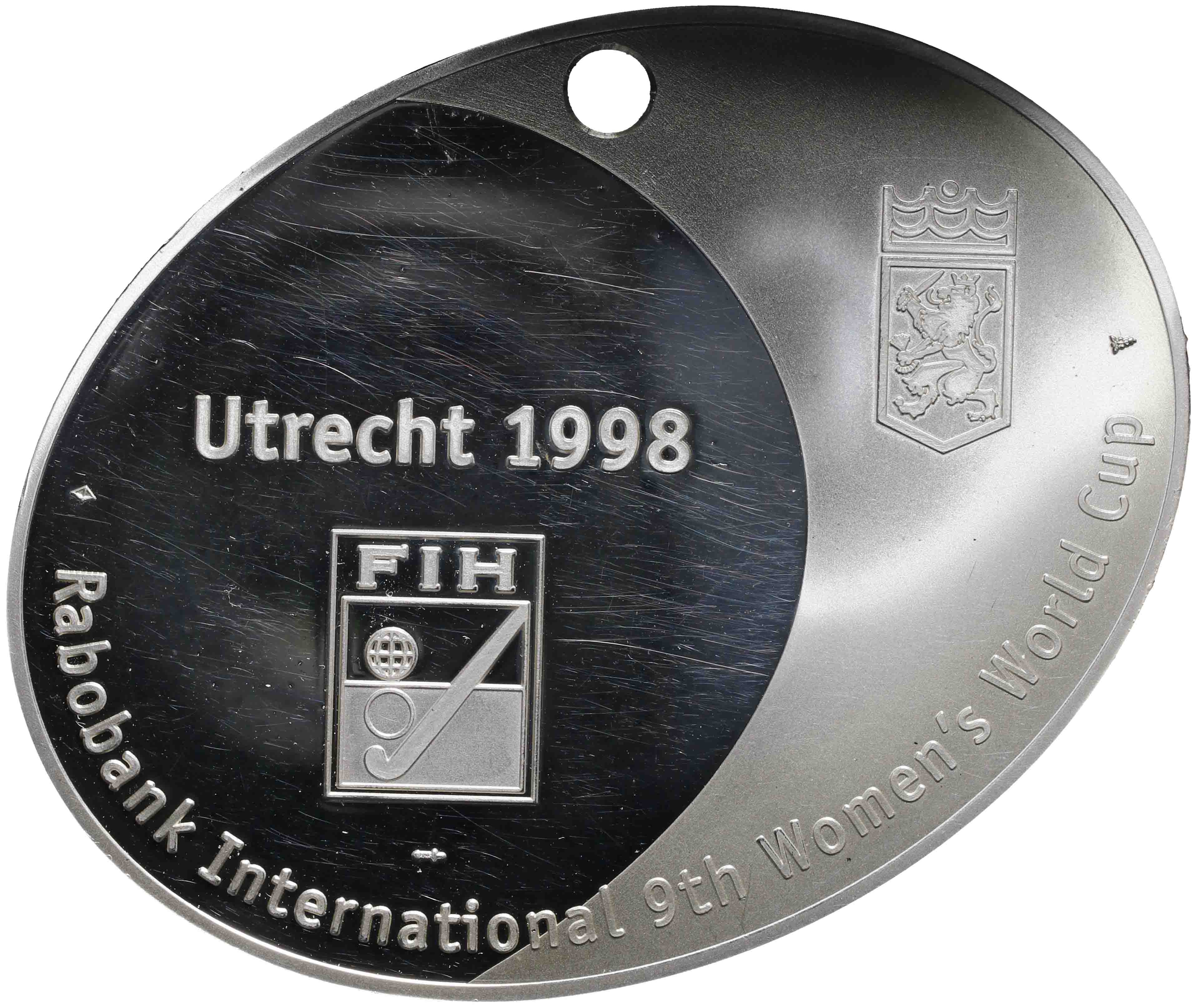 Image of the reverse. RaboBank te Utrecht, 9e Wereld Cup Hockey voor Dames. Inventory number:PE-21663