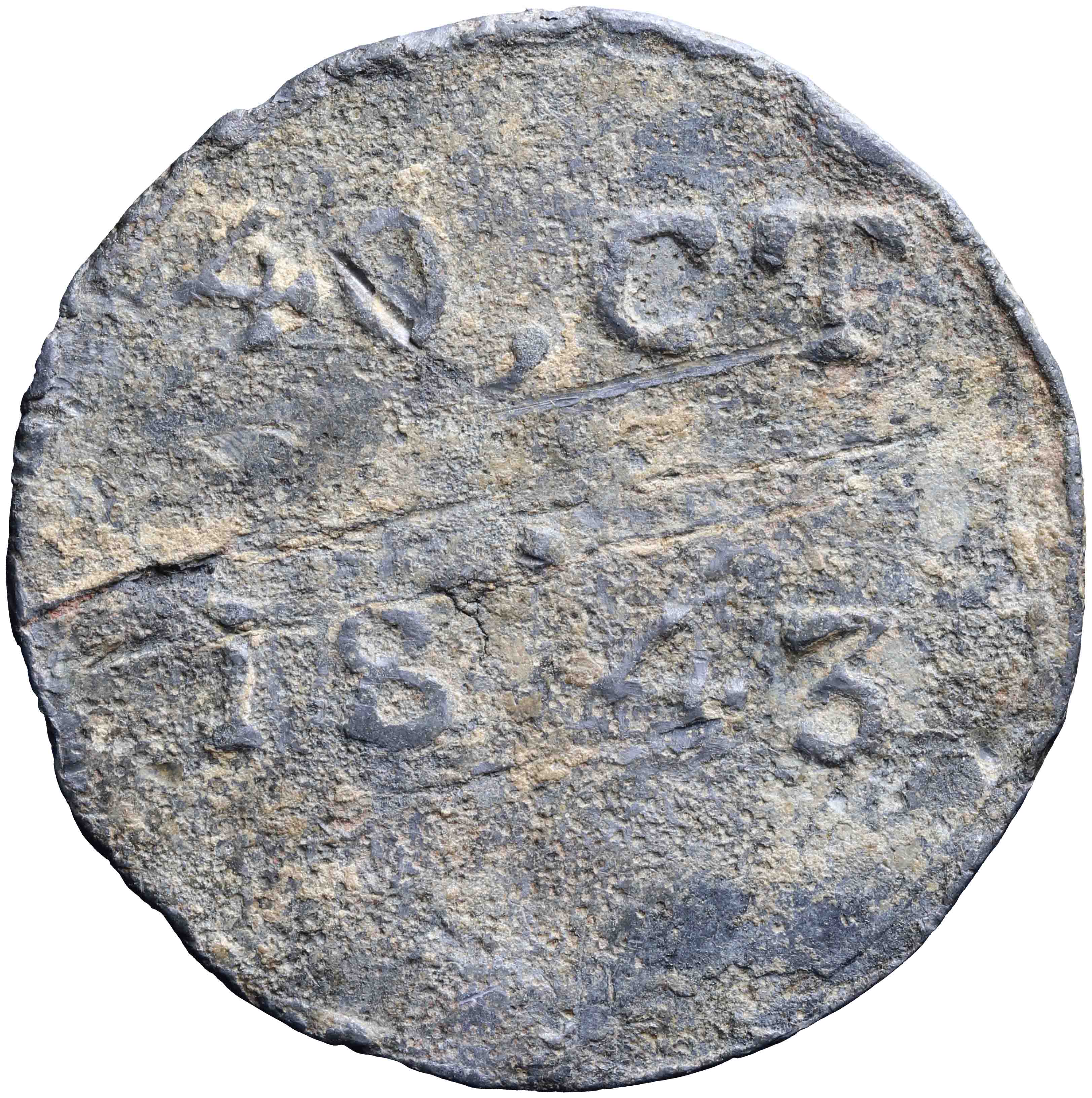 Afbeelding van de keerzijde. veertig cents ; loodje. Inventarisnummer:PE-21800