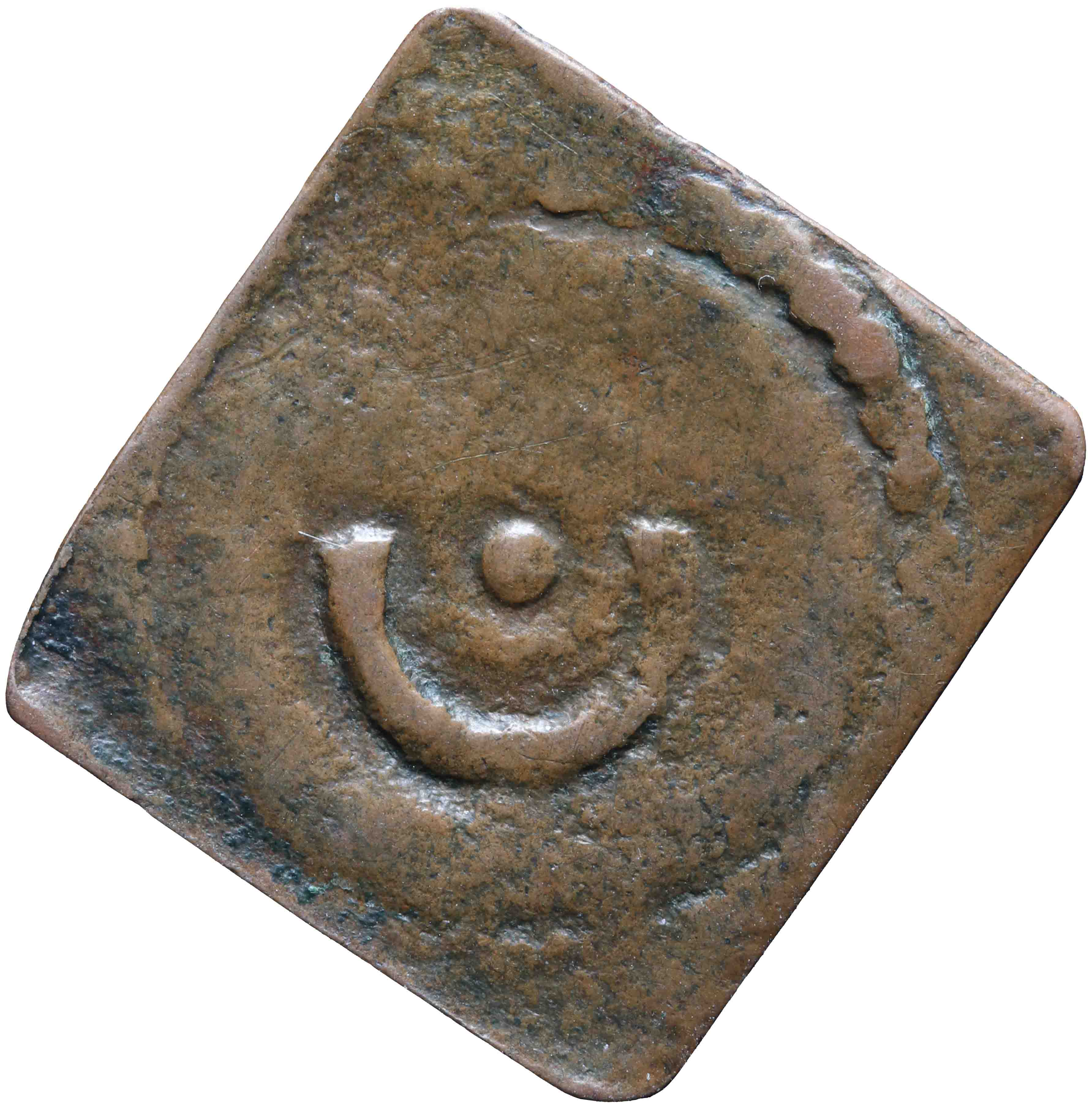 Afbeelding van de keerzijde. Kampen: armenloodje of bewijs voor betaalde import op graan. Inventarisnummer:PE-22013