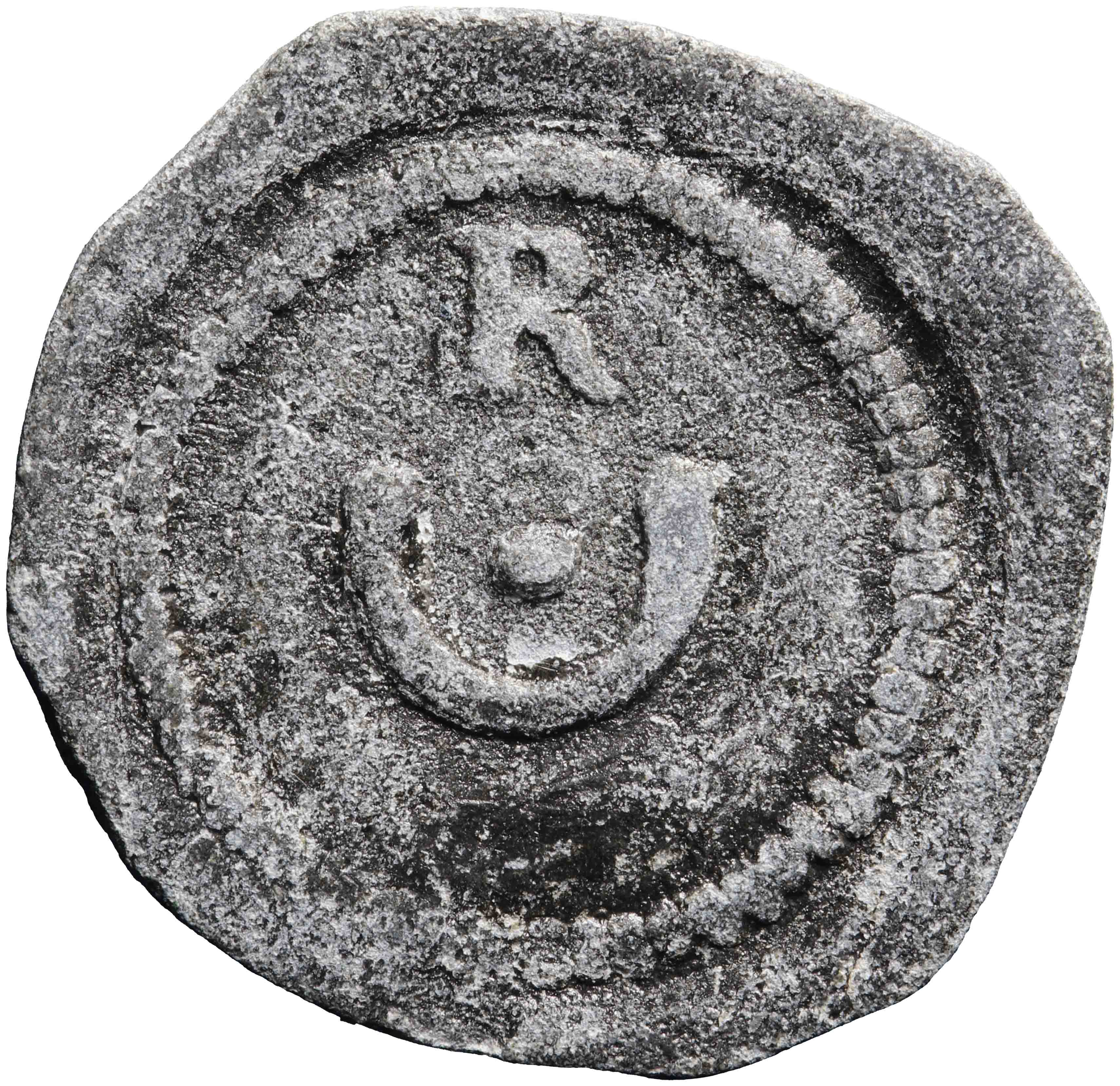 Afbeelding van de keerzijde. Kampen: armenloodje of bewijs voor betaalde import op graan. Inventarisnummer:PE-22014