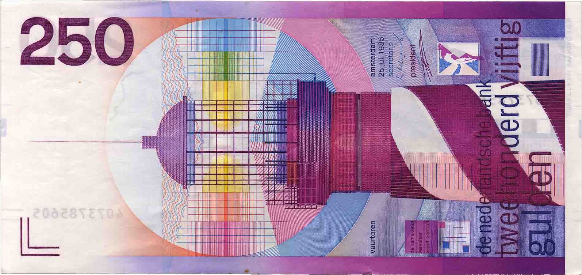 Afbeelding van de voorzijde. tweehonderdvijftig gulden. Inventarisnummer:PG-00055