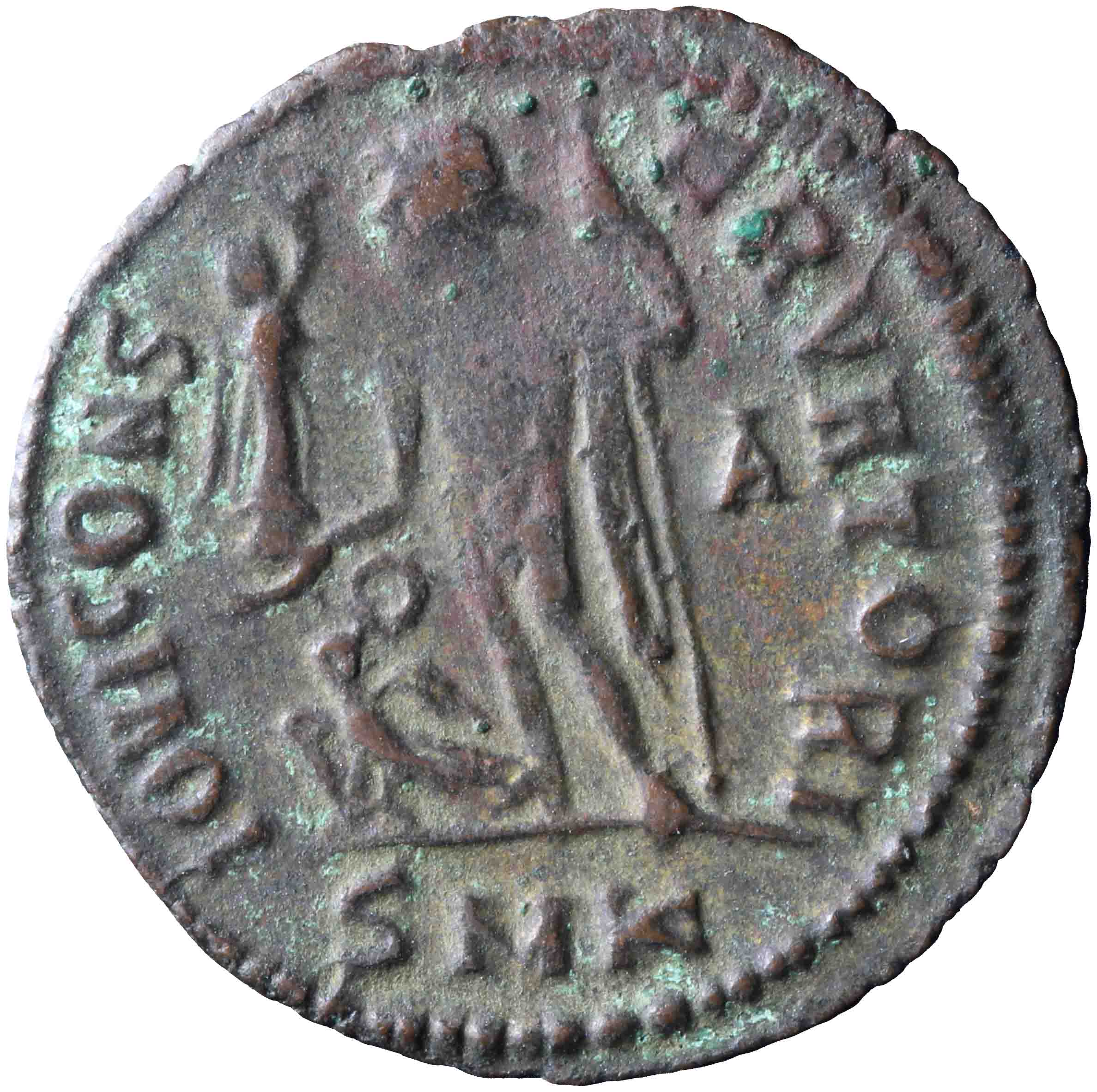 Afbeelding van de keerzijde. nummus. Inventarisnummer:RO-11001