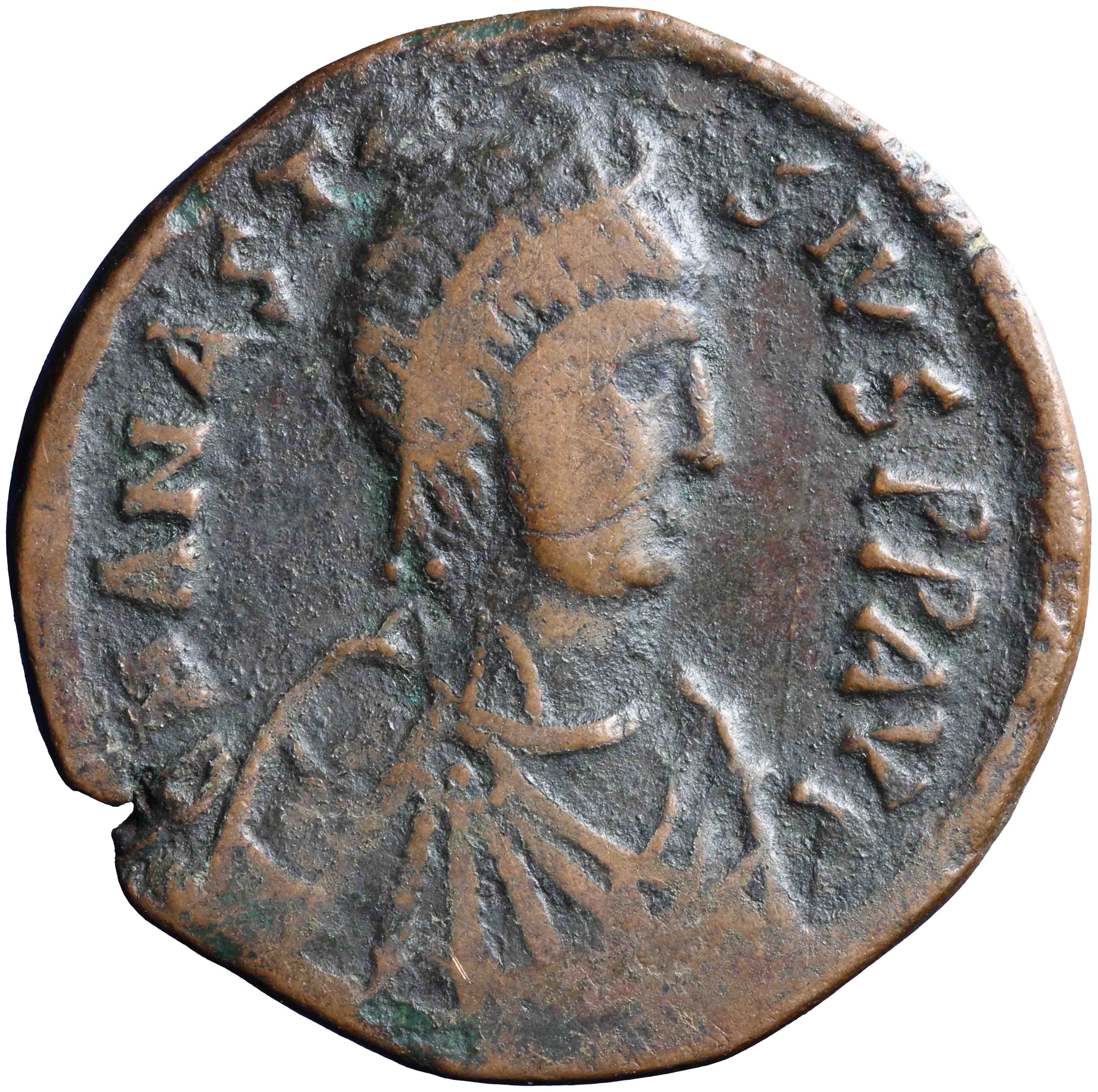 Afbeelding van de voorzijde. follis. Inventarisnummer:RO-13068