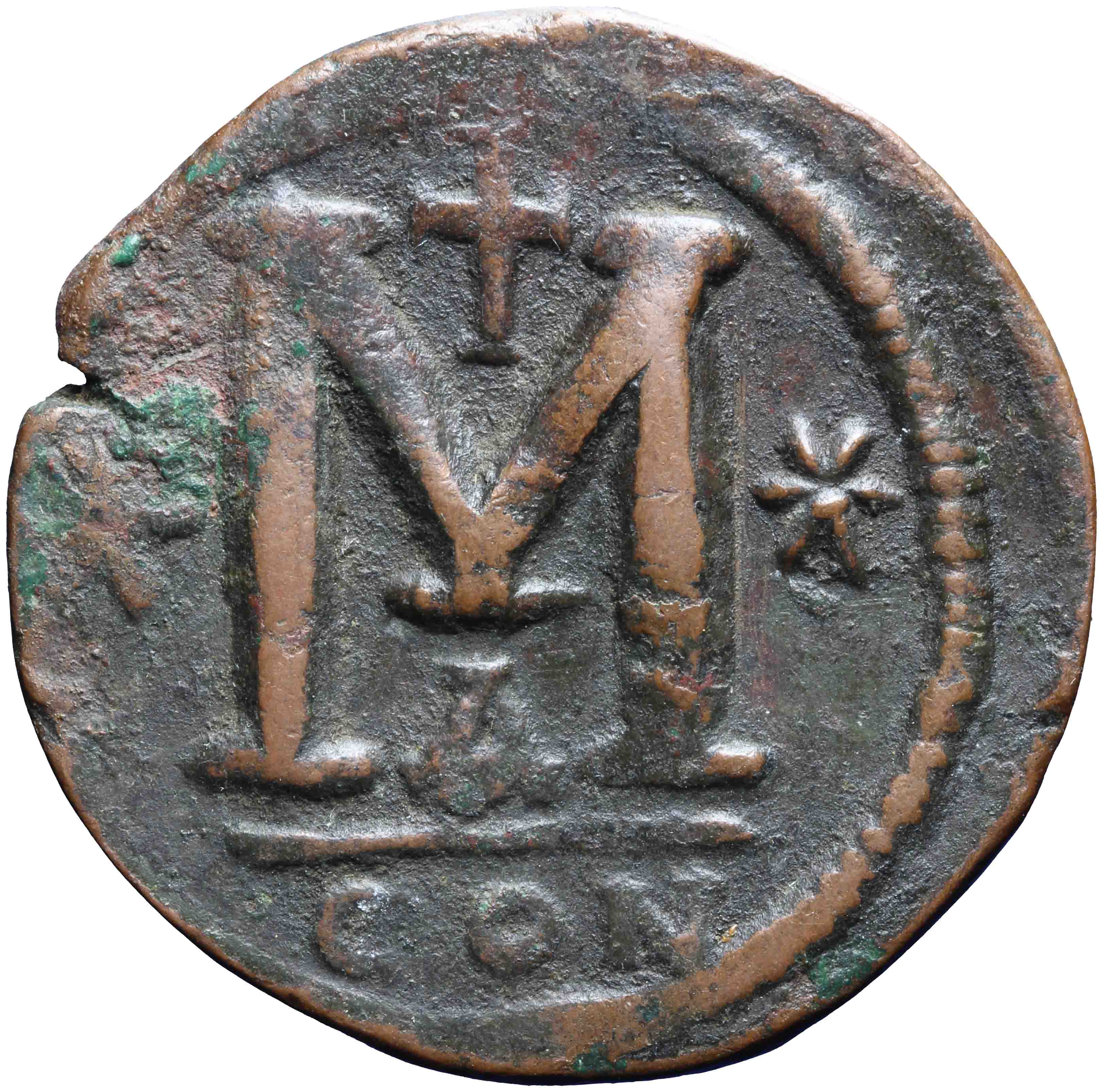 Afbeelding van de keerzijde. follis. Inventarisnummer:RO-13068