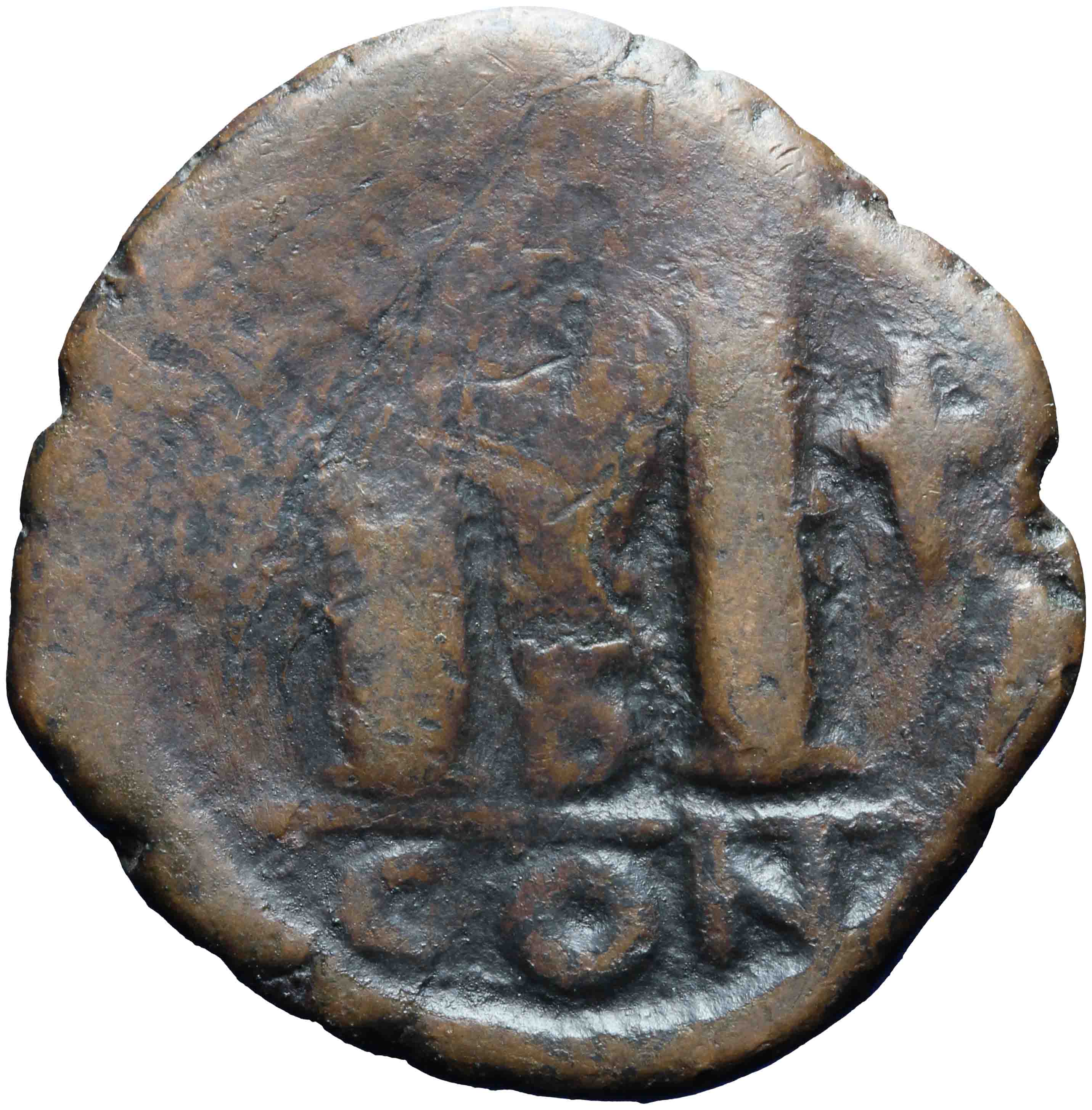 Afbeelding van de keerzijde. follis. Inventarisnummer:RO-13073