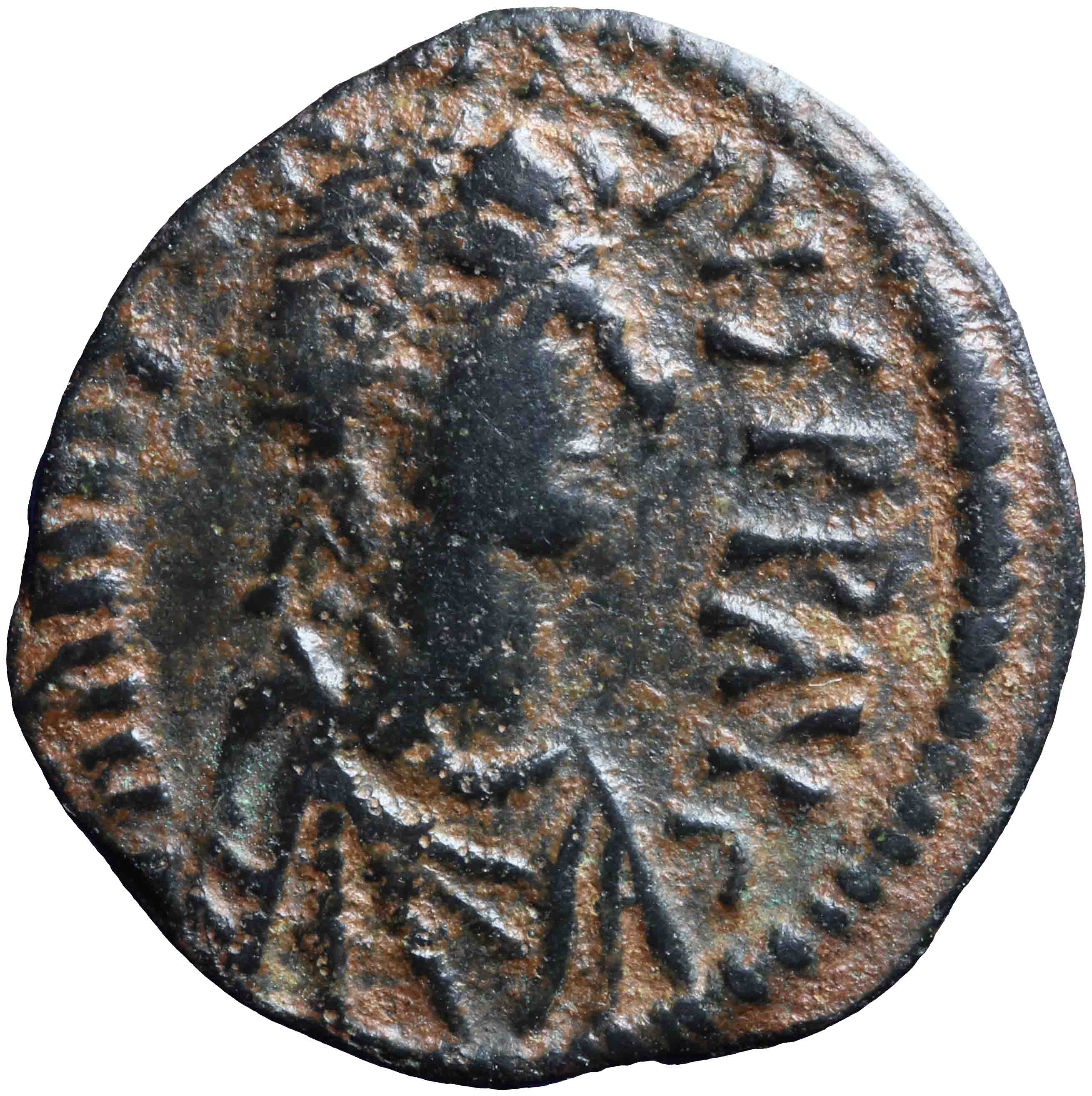 Afbeelding van de voorzijde. 1/2 follis. Inventarisnummer:RO-13082