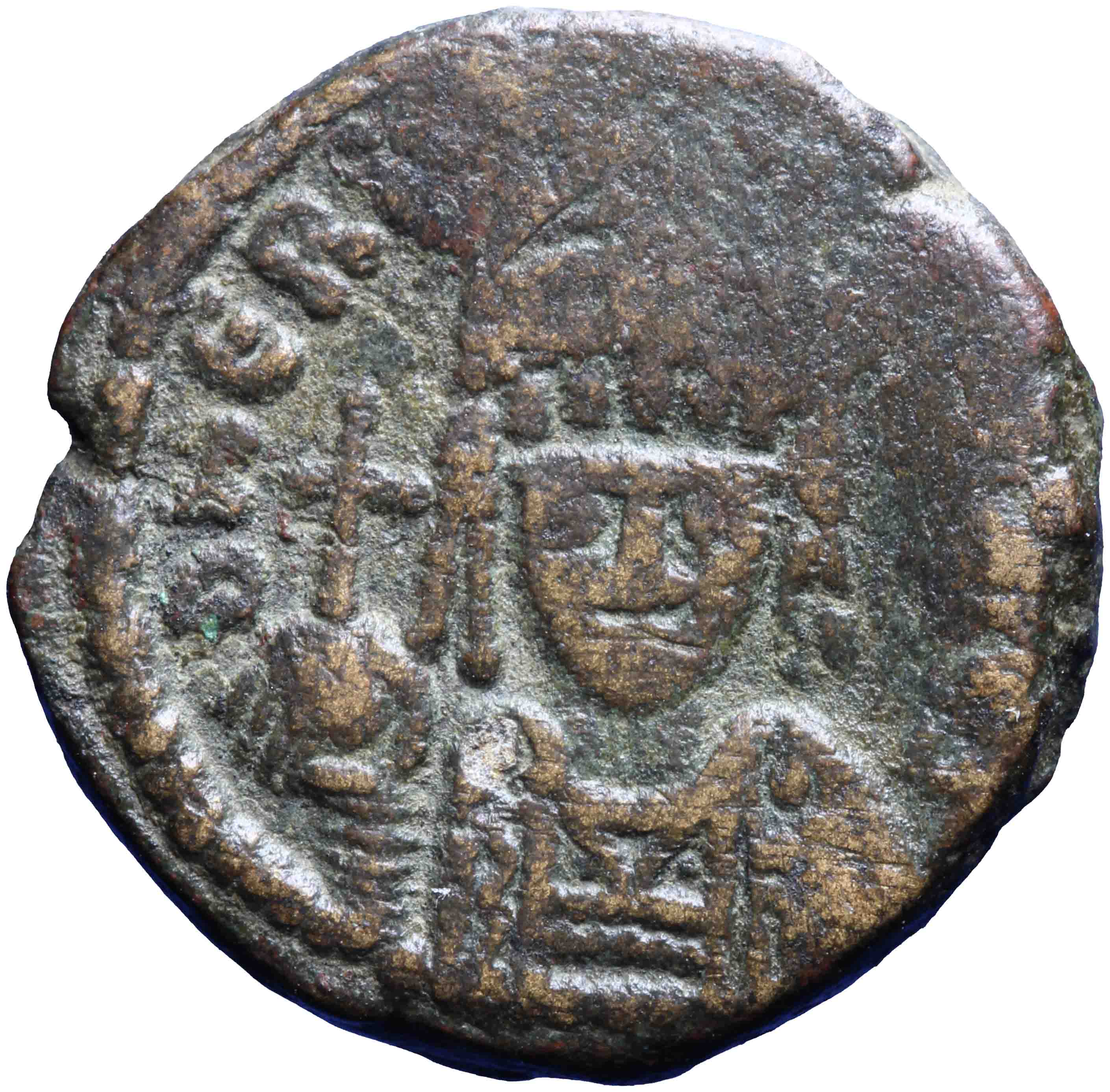 Afbeelding van de voorzijde. 1/2 follis. Inventarisnummer:RO-13560