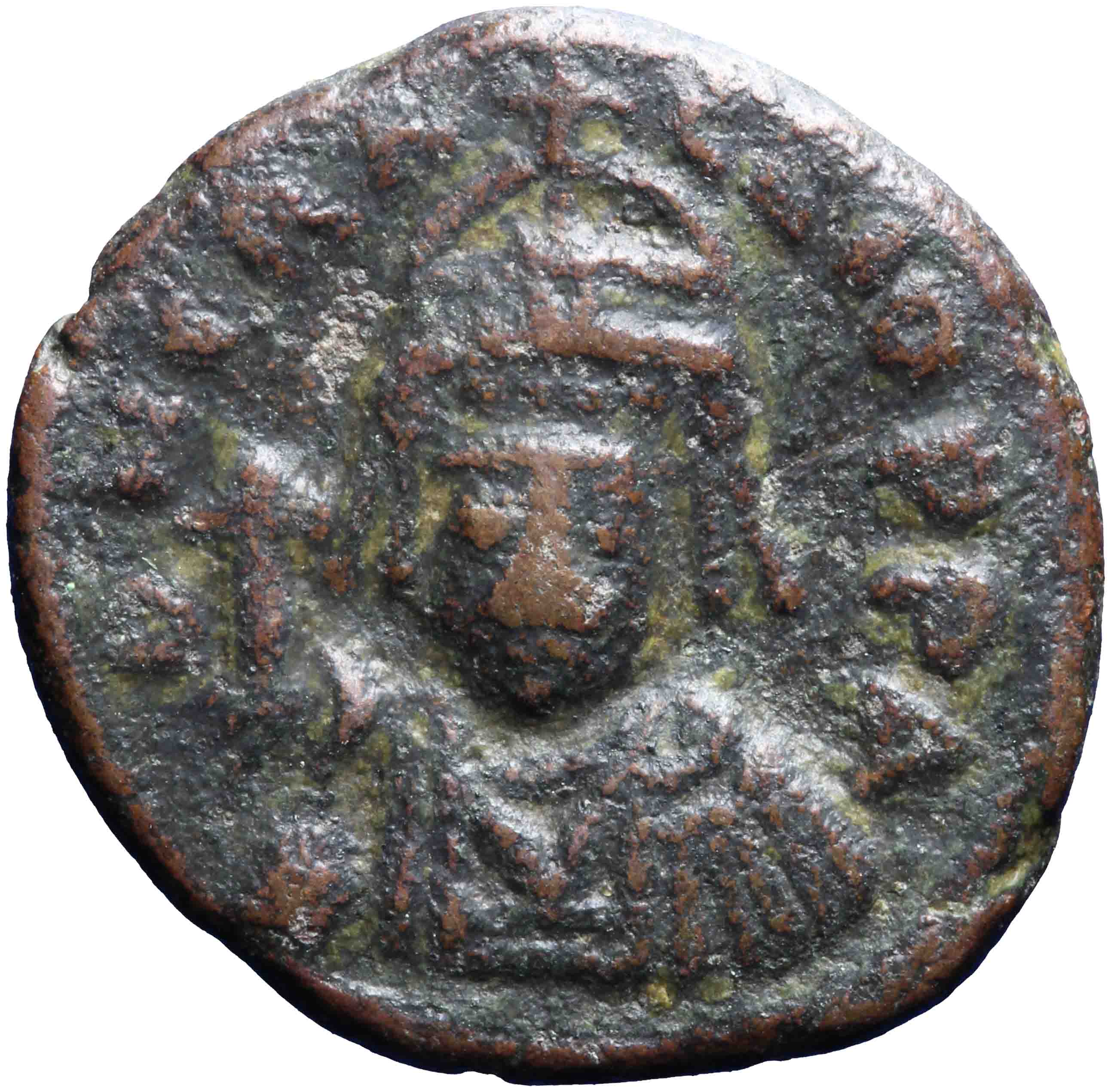 Afbeelding van de voorzijde. 1/2 follis. Inventarisnummer:RO-13564