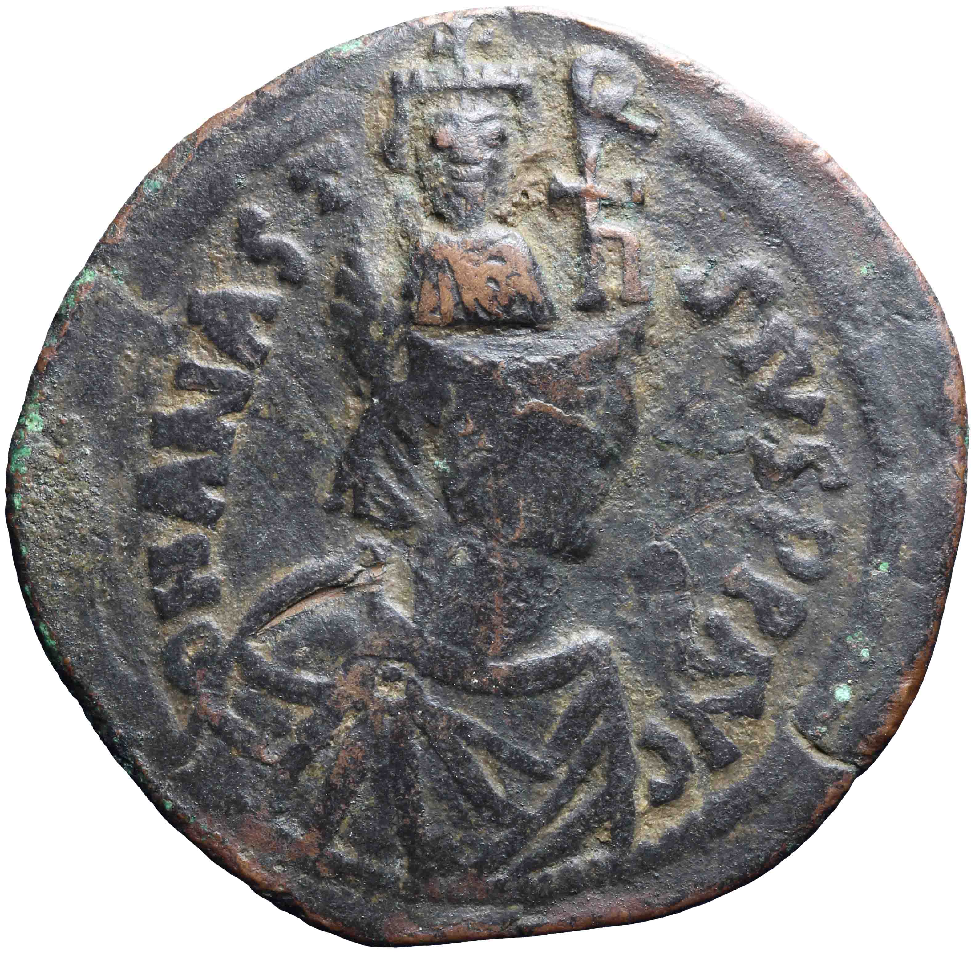 Afbeelding van de voorzijde. follis. Inventarisnummer:RO-13575