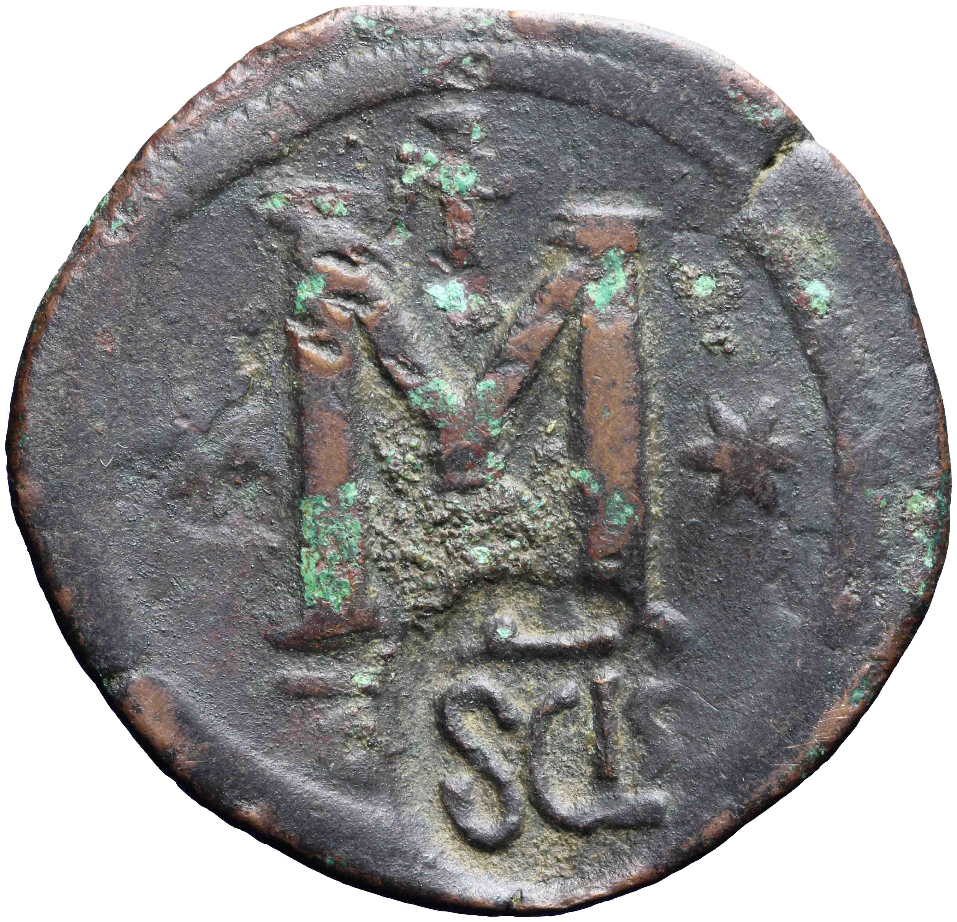 Afbeelding van de keerzijde. follis. Inventarisnummer:RO-13575