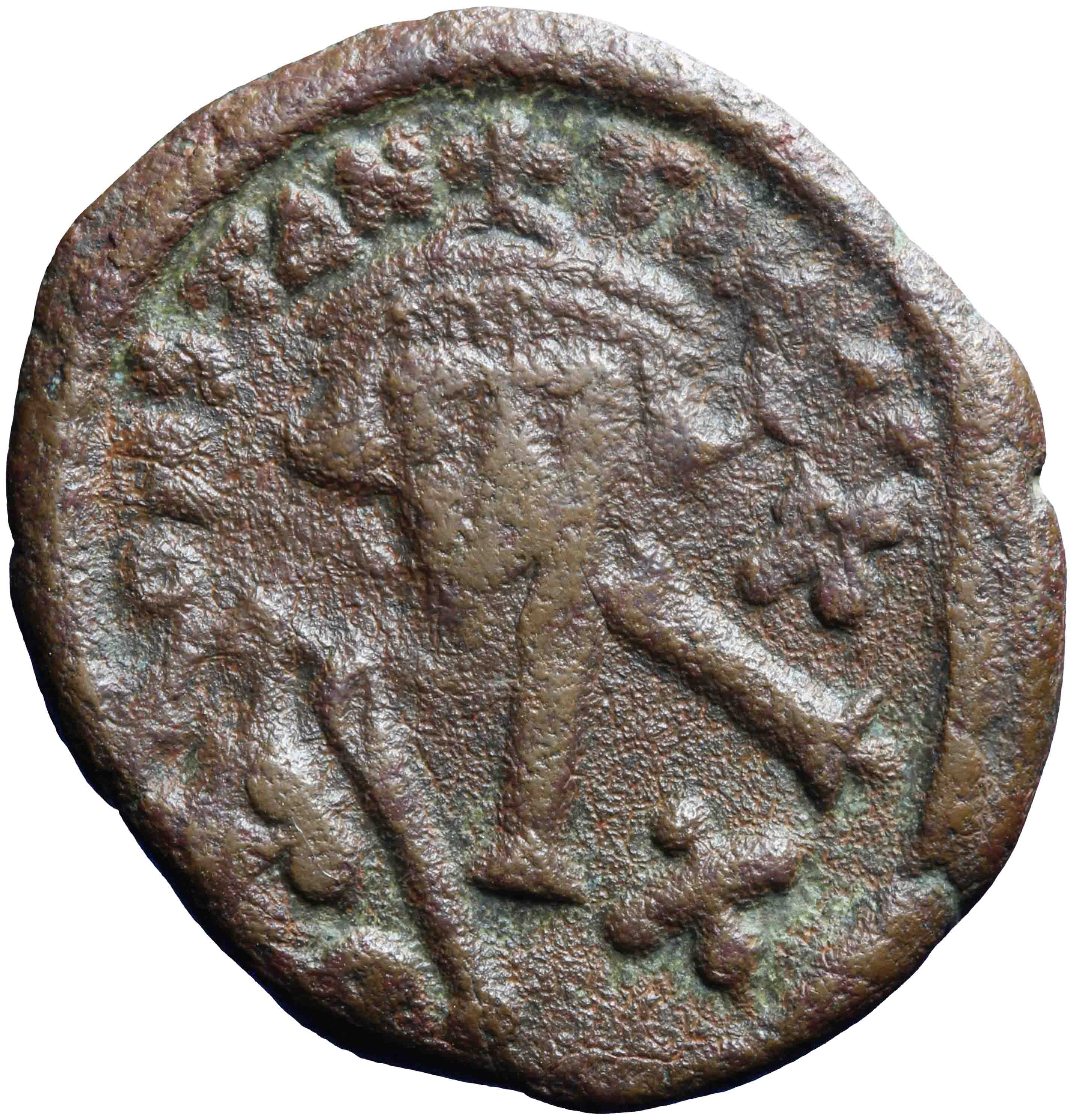 Afbeelding van de voorzijde. 1/2 follis. Inventarisnummer:RO-13617
