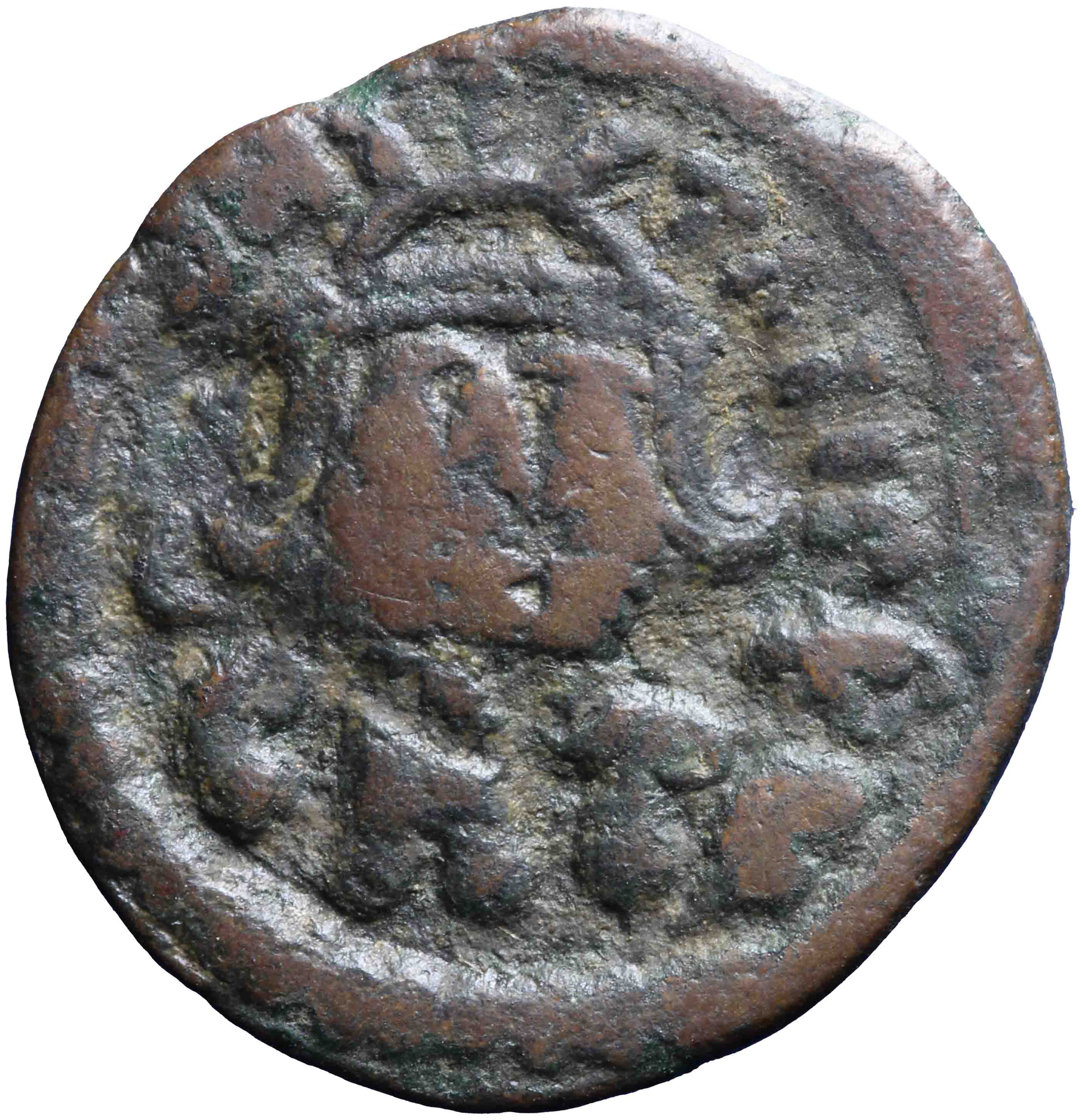 Afbeelding van de voorzijde. 1/2 follis. Inventarisnummer:RO-13630