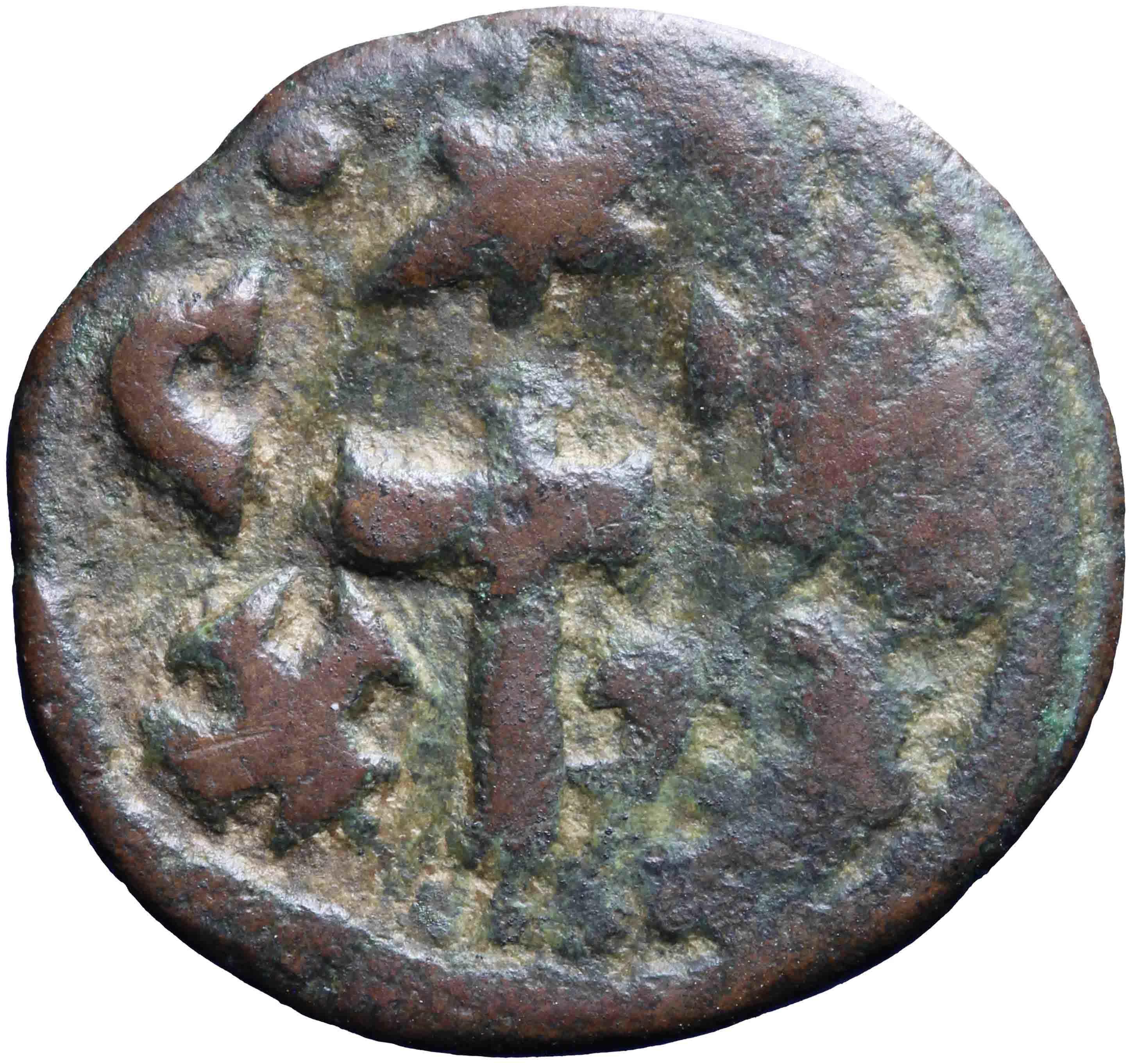 Afbeelding van de keerzijde. 1/2 follis. Inventarisnummer:RO-13630