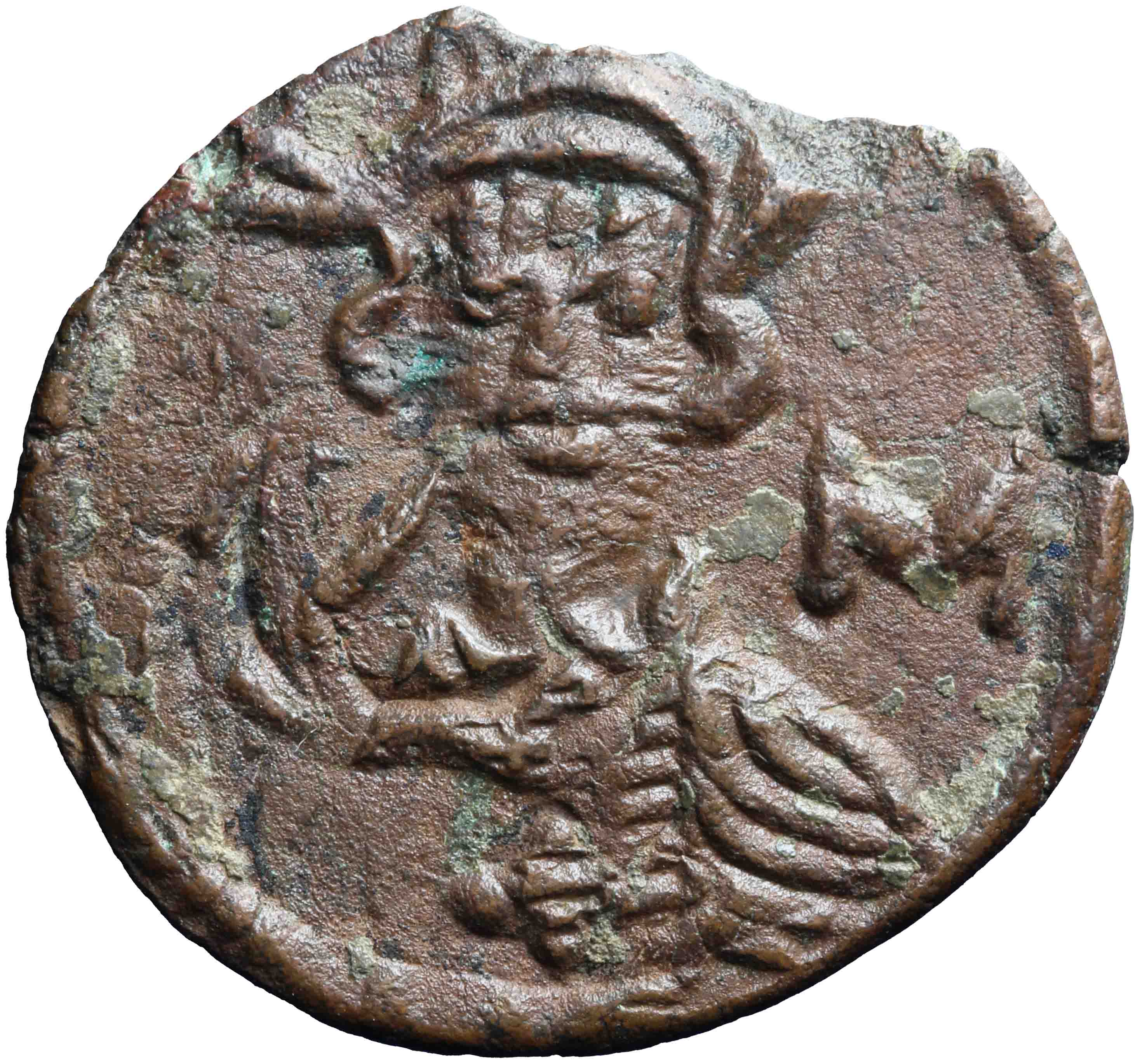 Afbeelding van de voorzijde. 1/2 follis. Inventarisnummer:RO-13670