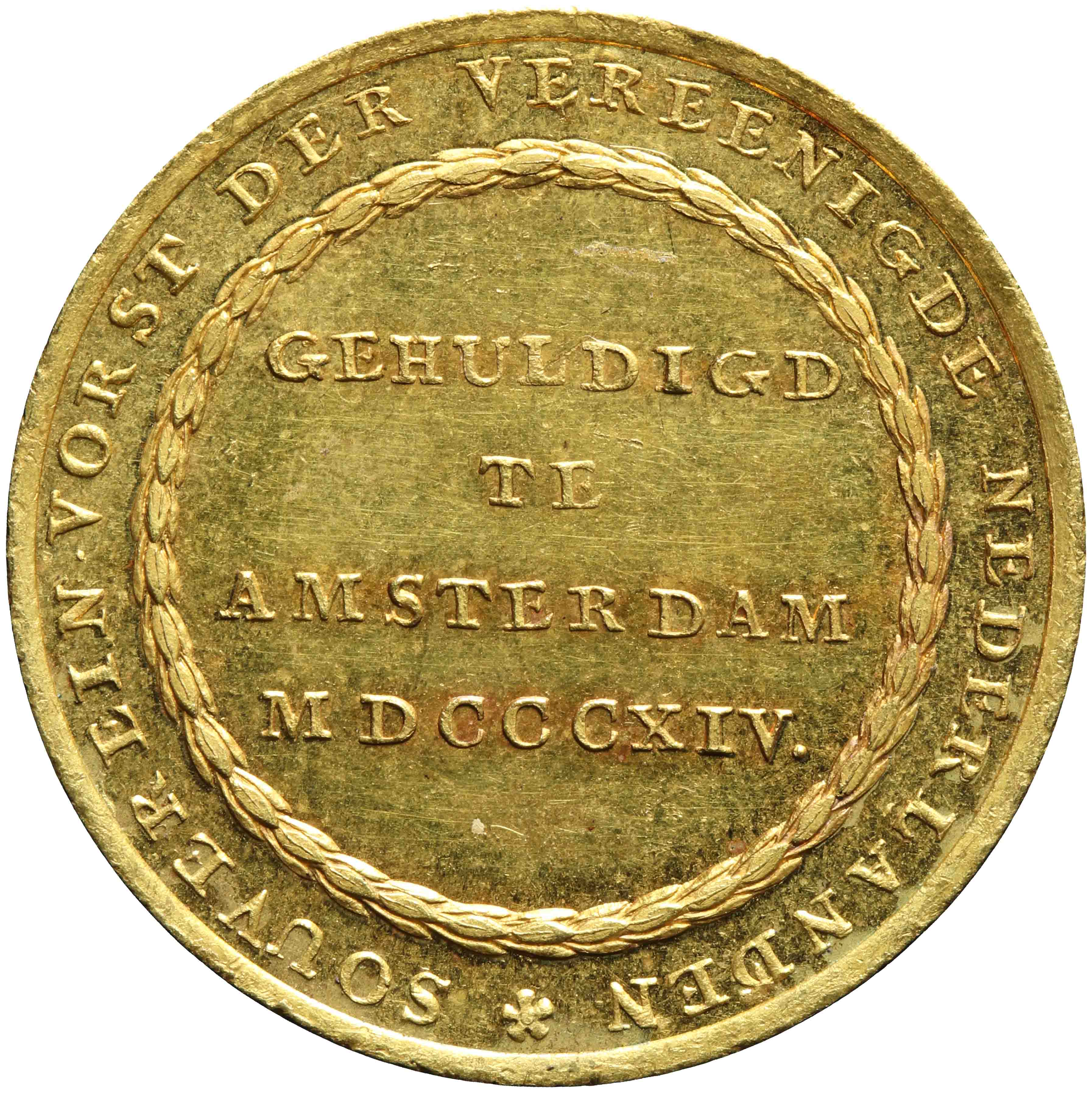 Afbeelding van de keerzijde. Inhuldiging van de prins van Oranje tot soeverein vorst (Willem I). Inventarisnummer:RP-05088