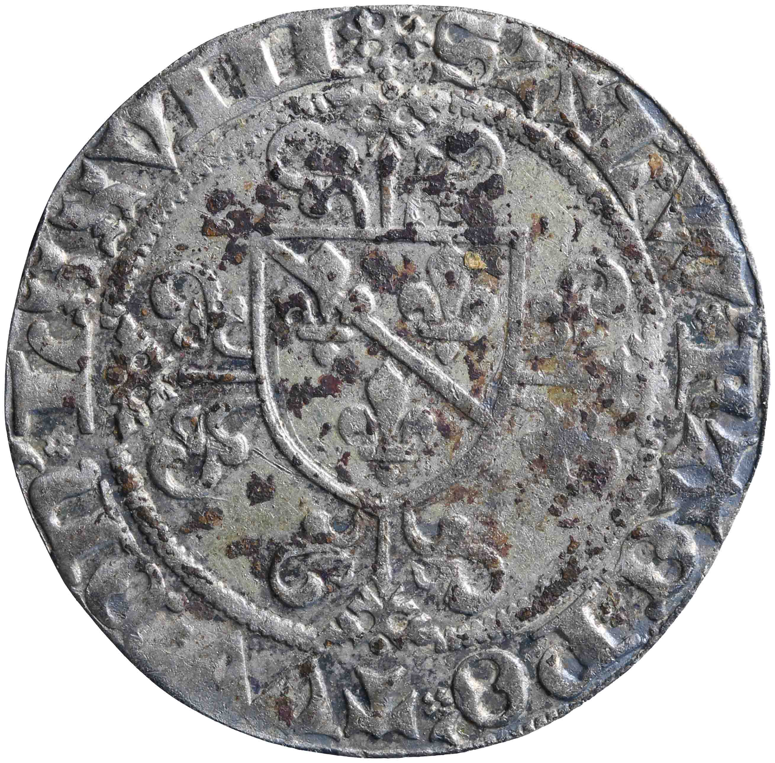 Afbeelding van de keerzijde. twee vuurijzer ; dubbele aidant. Inventarisnummer:VO-00054