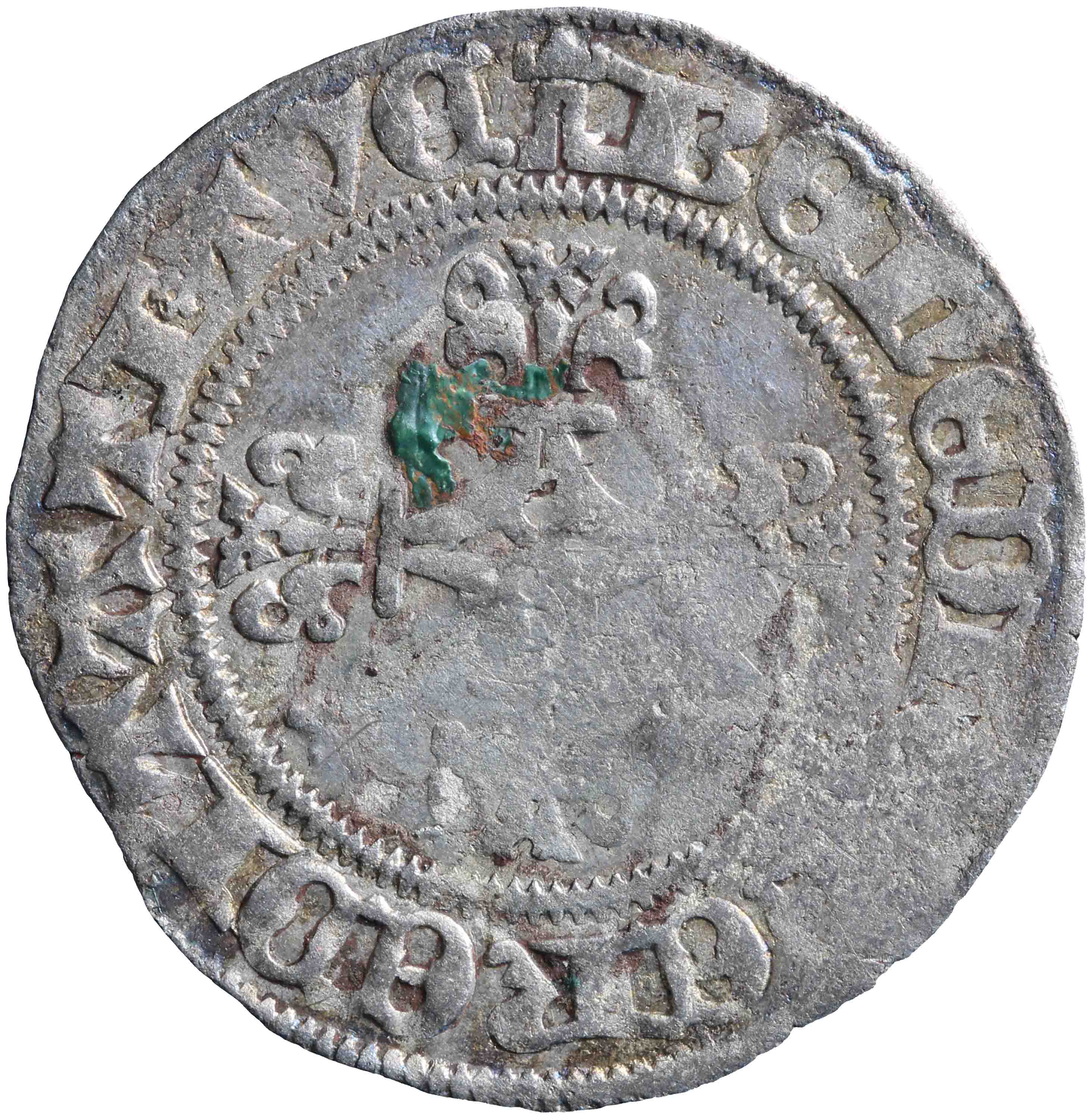 Afbeelding van de keerzijde. halve vuurijzer ; halve aidant. Inventarisnummer:VO-00366