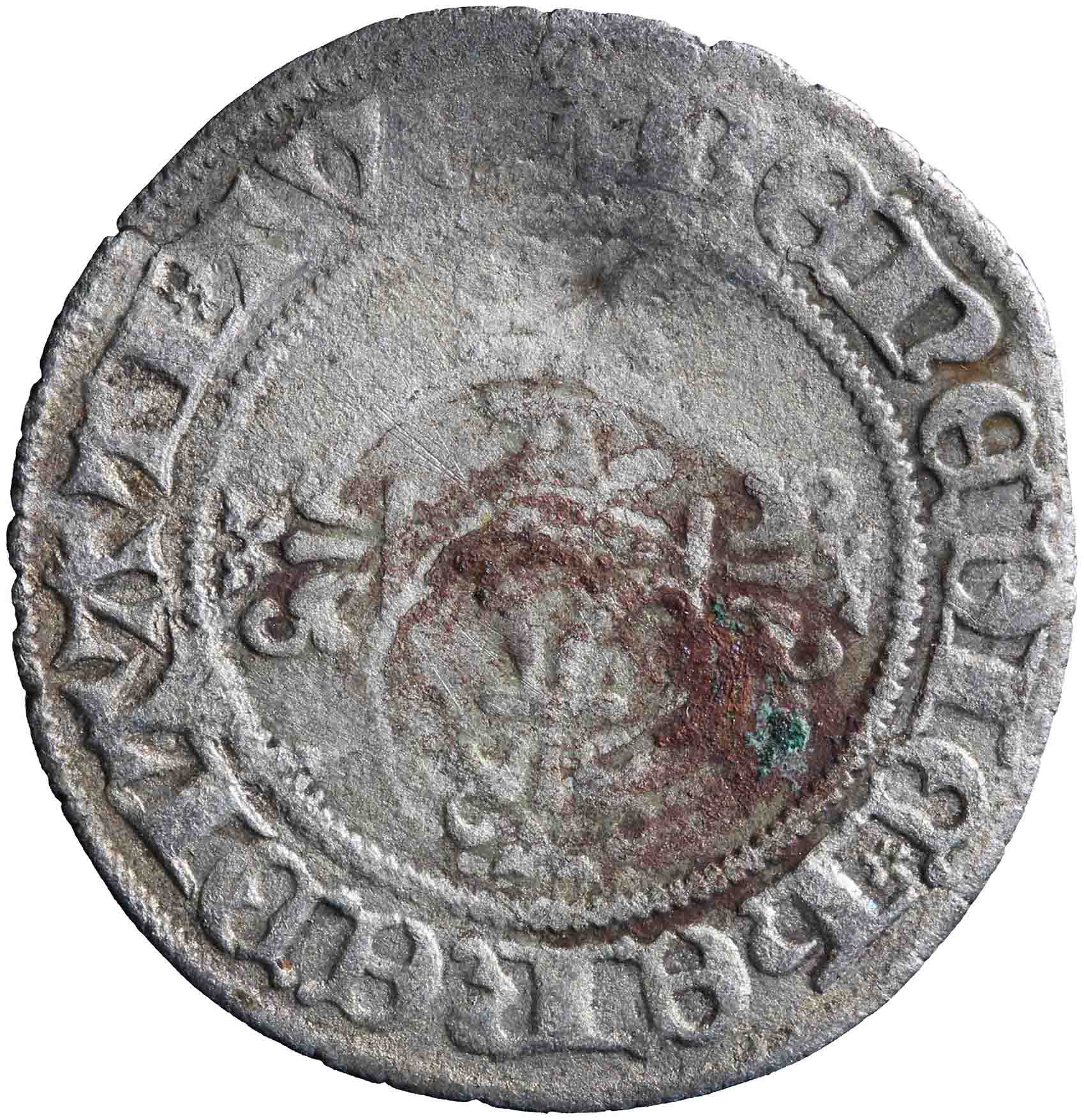 Afbeelding van de keerzijde. halve vuurijzer ; halve aidant. Inventarisnummer:VO-00367