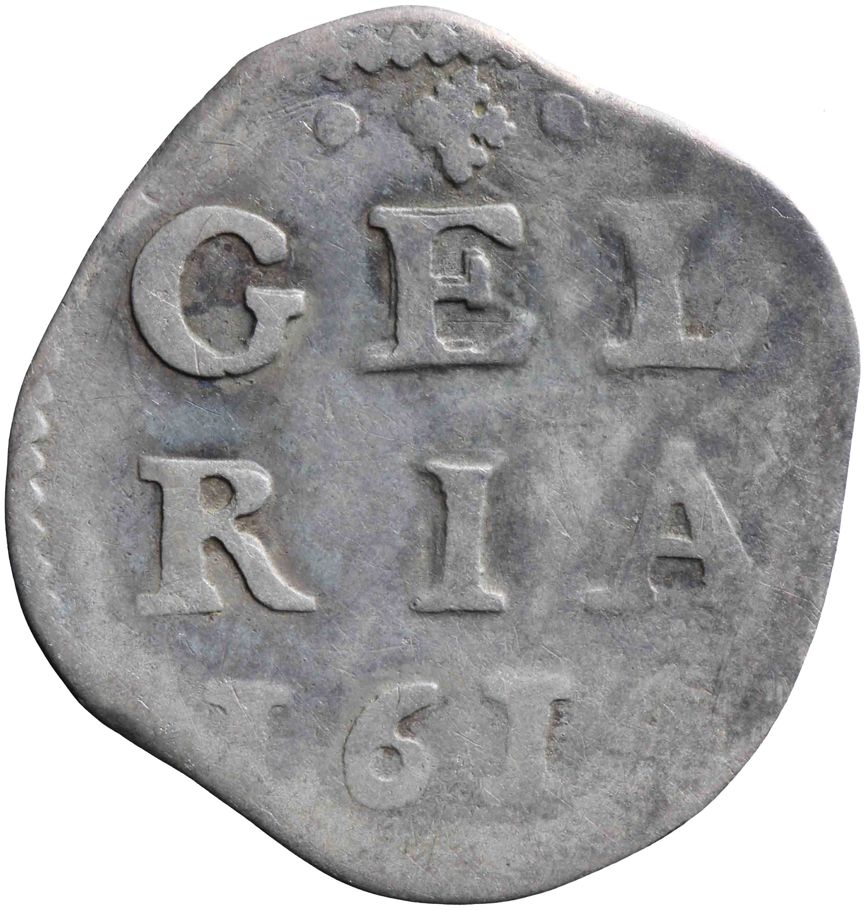 Afbeelding van de keerzijde. dubbele stuiver. Inventarisnummer:VO-00368