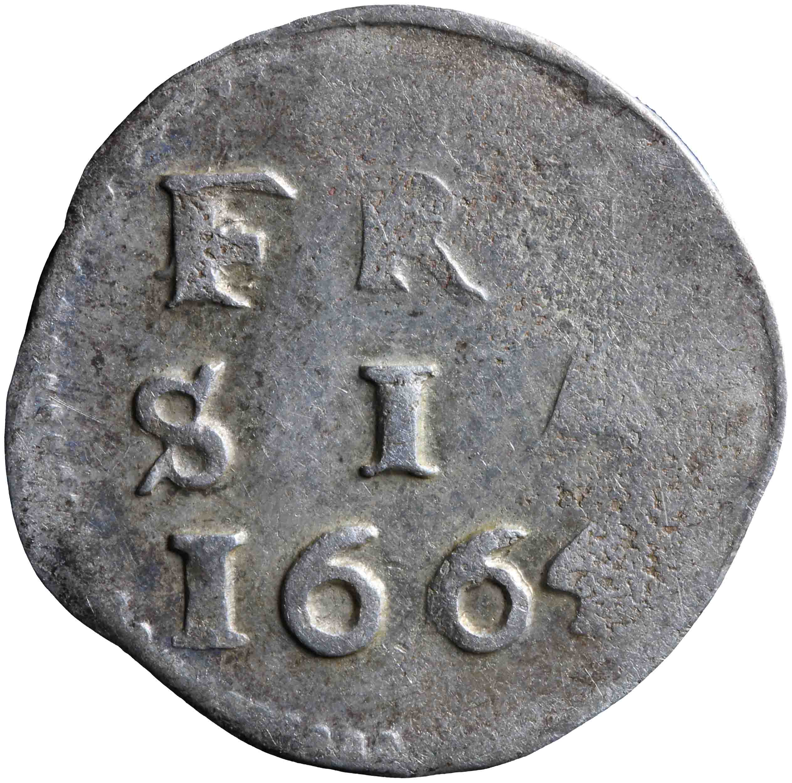 Afbeelding van de keerzijde. dubbele stuiver. Inventarisnummer:VO-00377