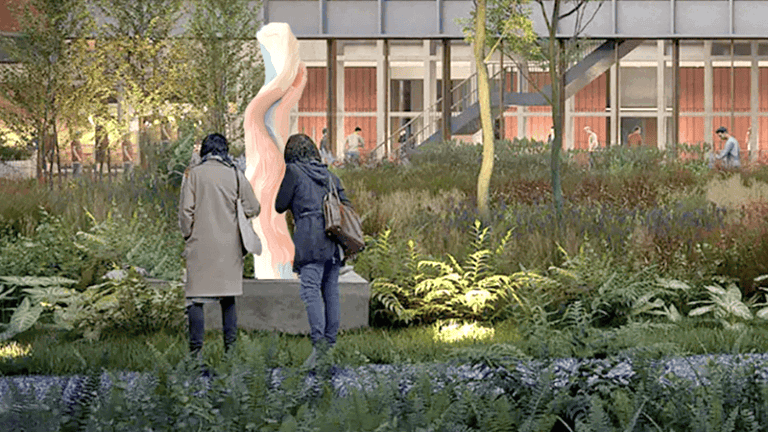 Renderbeeld van bezoekers in de stadstuin. Renderbeeld van bezoekers in de stadstuin.