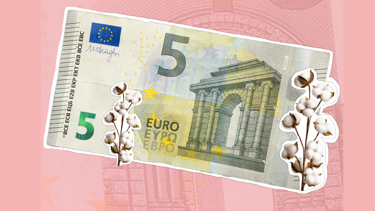 Visual van 5 eurobiljet met katoentakken.